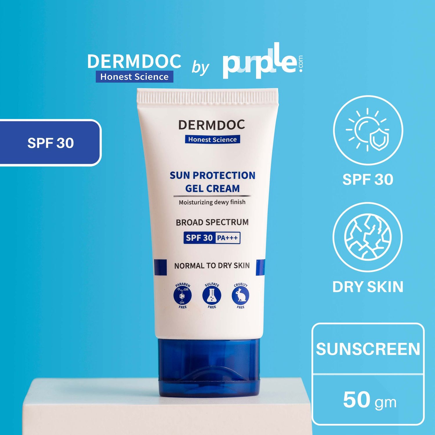 DermDoc by Purplle UVA & UVB Broad Spectrum Sun Protection Gel Cream with SPF 30 & PA+++ | tan removal cream | sun damage | sunscreen | sunscreen with spf 30