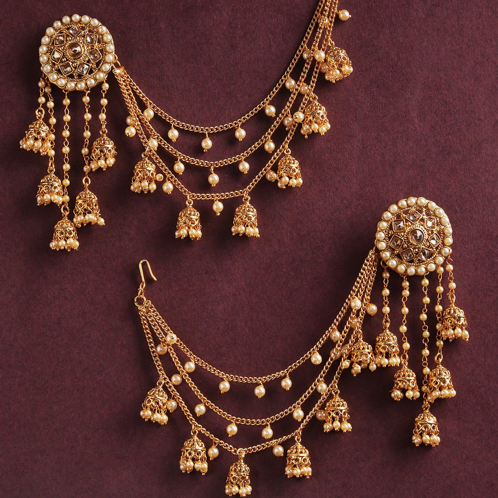 Jewels Galaxy Cream-Coloured Antique Gold-Plated Beaded Dome Shaped Jhumkas