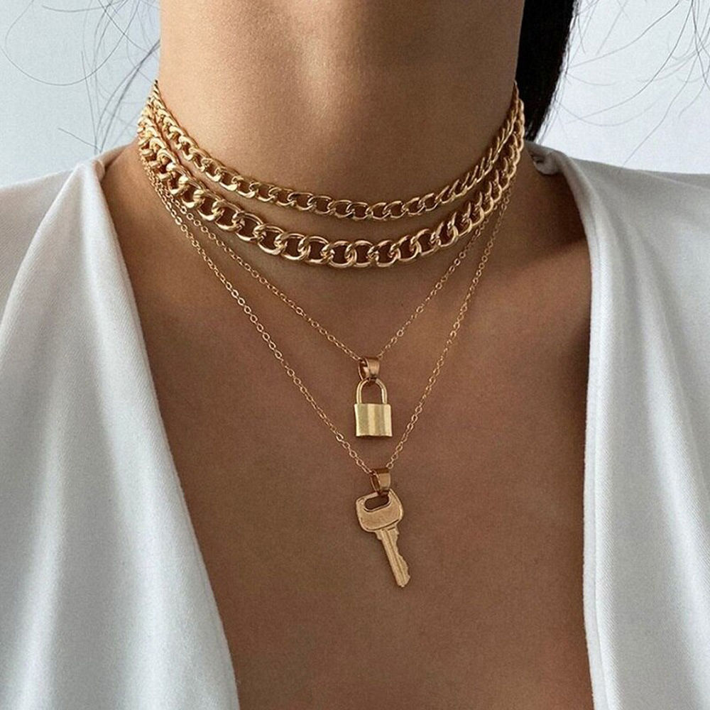 Jewels Galaxy Jewellery For Women Gold Plated Lock-Key Layered Necklace