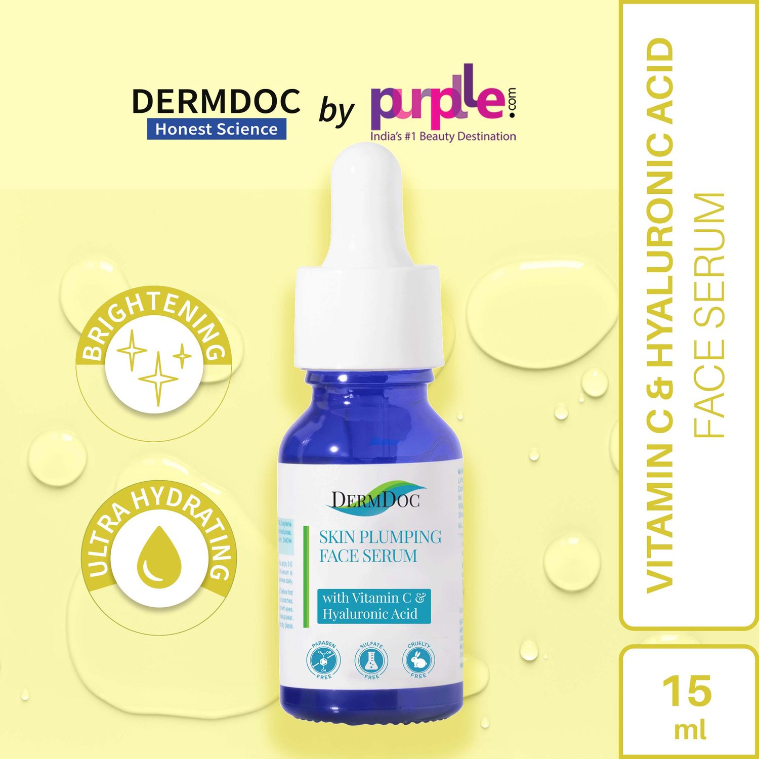 Buy DermDoc by Purplle Skin Plumping Face Serum with Vitamin C & Hyaluronic Acid (15ml) | vitamin c face serum | hyaluronic acid serum | serum for oily skin | skin glow serum - Purplle