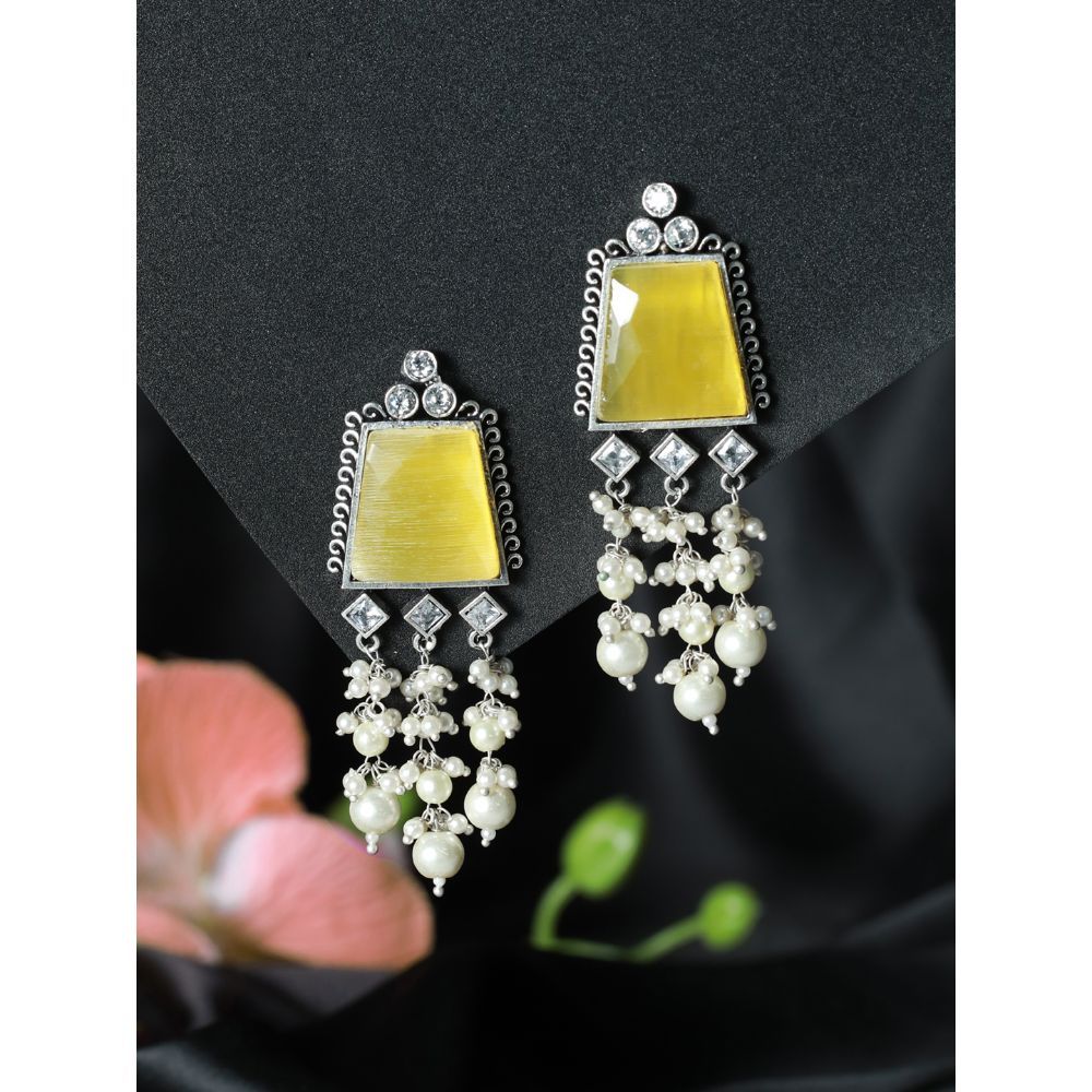Jazz And Sizzle Silver Toned &Yellow Stone & AD studded Contemporary