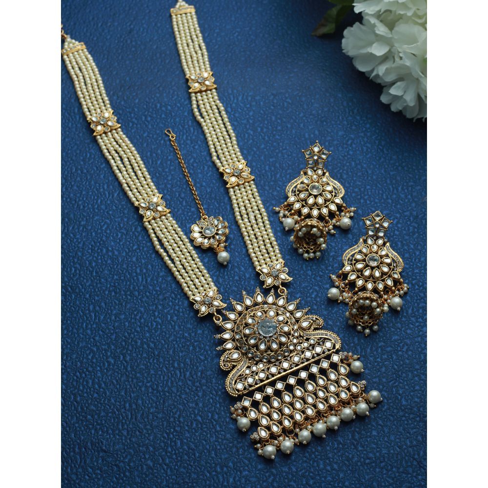 Jazz And Sizzle Mint Green Coloured Gold-Plated Kundan-Studded & Beaded ...