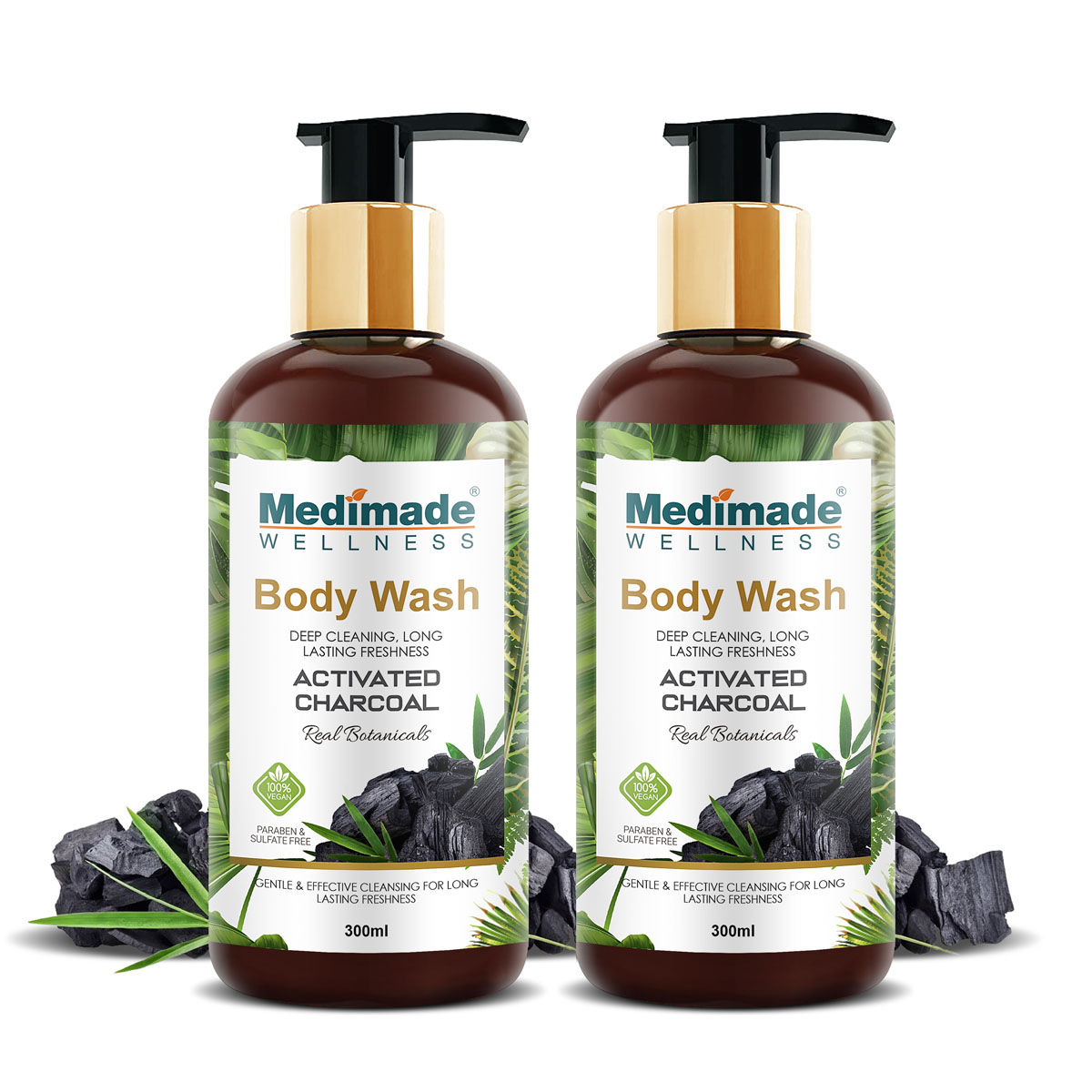 Medimade Activated Charcoal Body Wash 300 ml X 2 ( Pack of 2 )