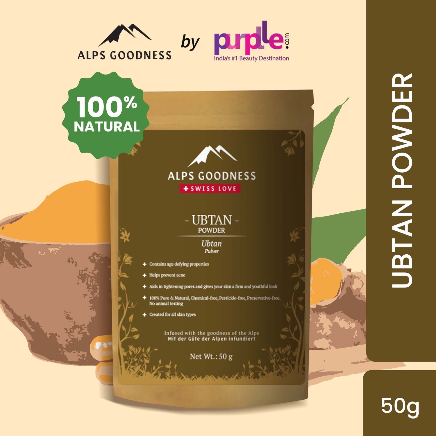Alps Goodness Powder - Ubtan (50 g) | 100% Natural Powder | No Chemicals, No Preservatives, No Pesticides | Detan Face Pack | Tan Removal Face Mask