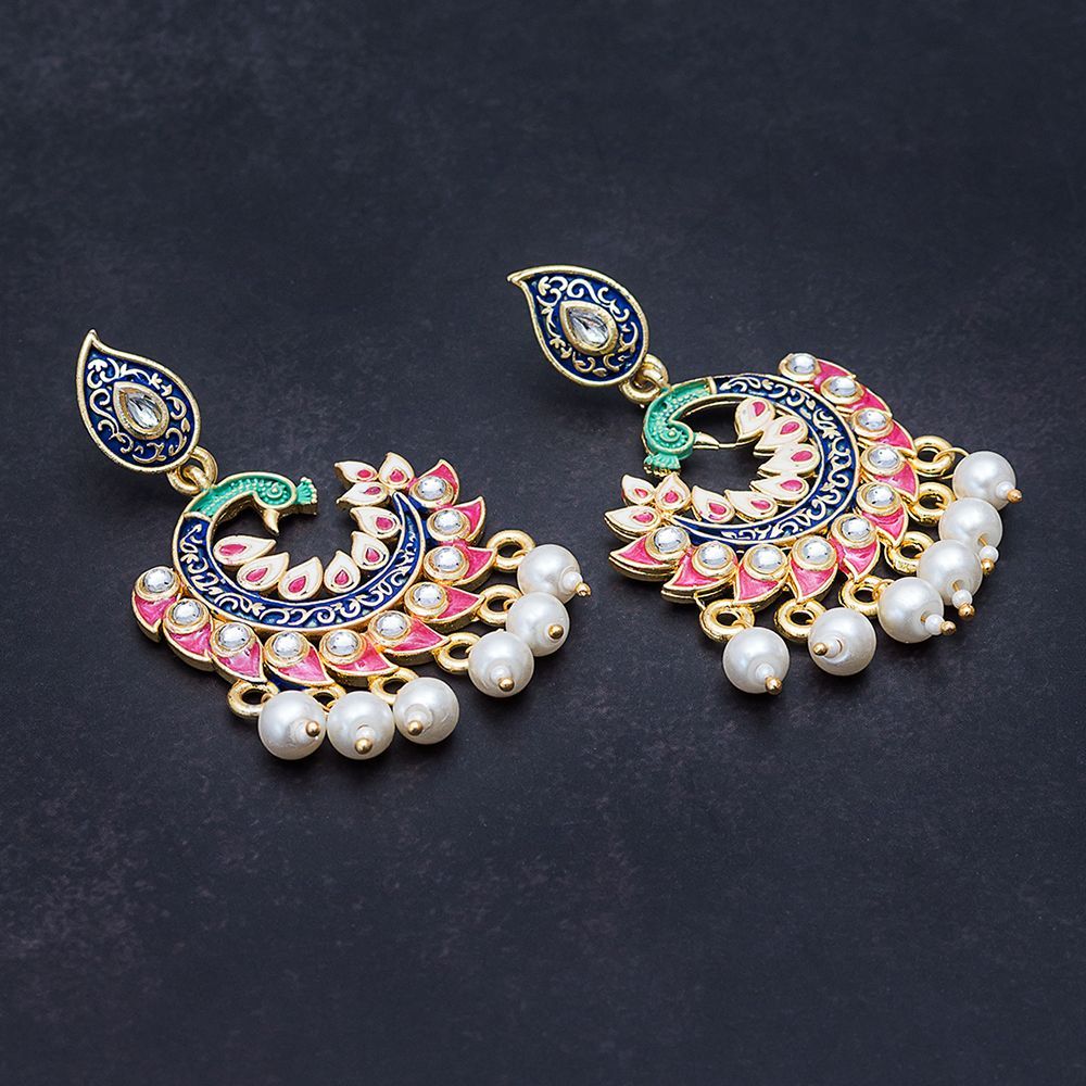Golden Peacock Gold-Toned Meenakari-Work Peacock Shaped Drop Earrings