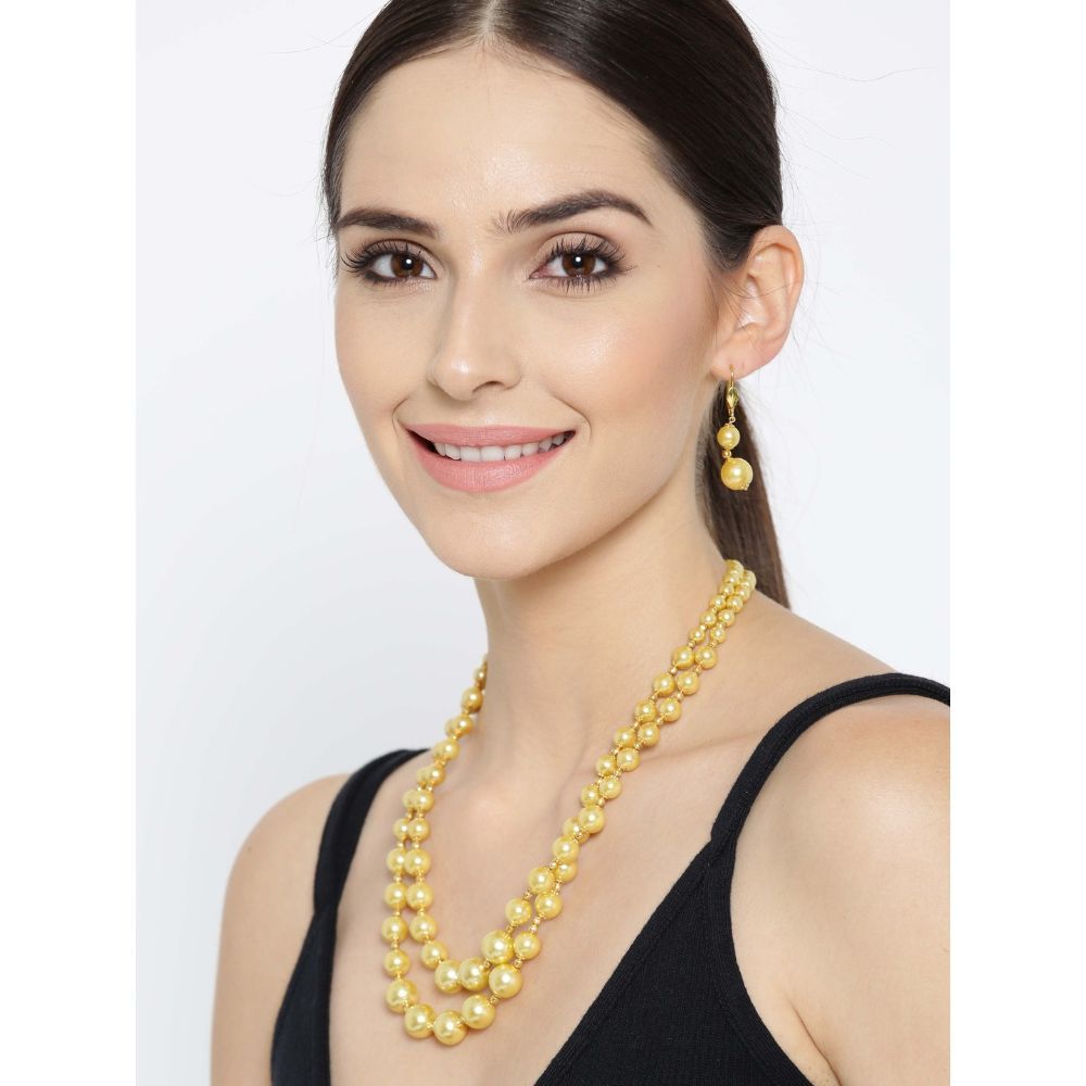 YouBella OffWhite GoldPlated Beaded Jewellery Set