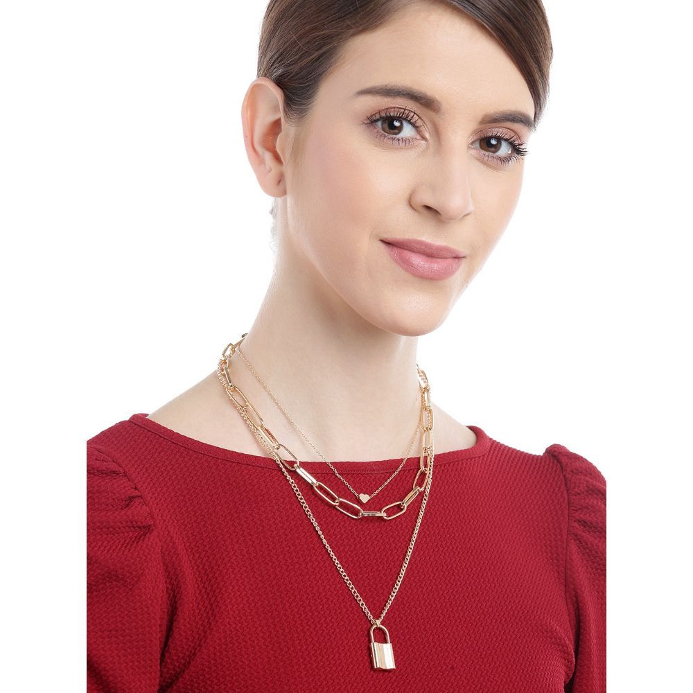 YouBella GoldPlated Lock Heart Shaped Layered Necklace