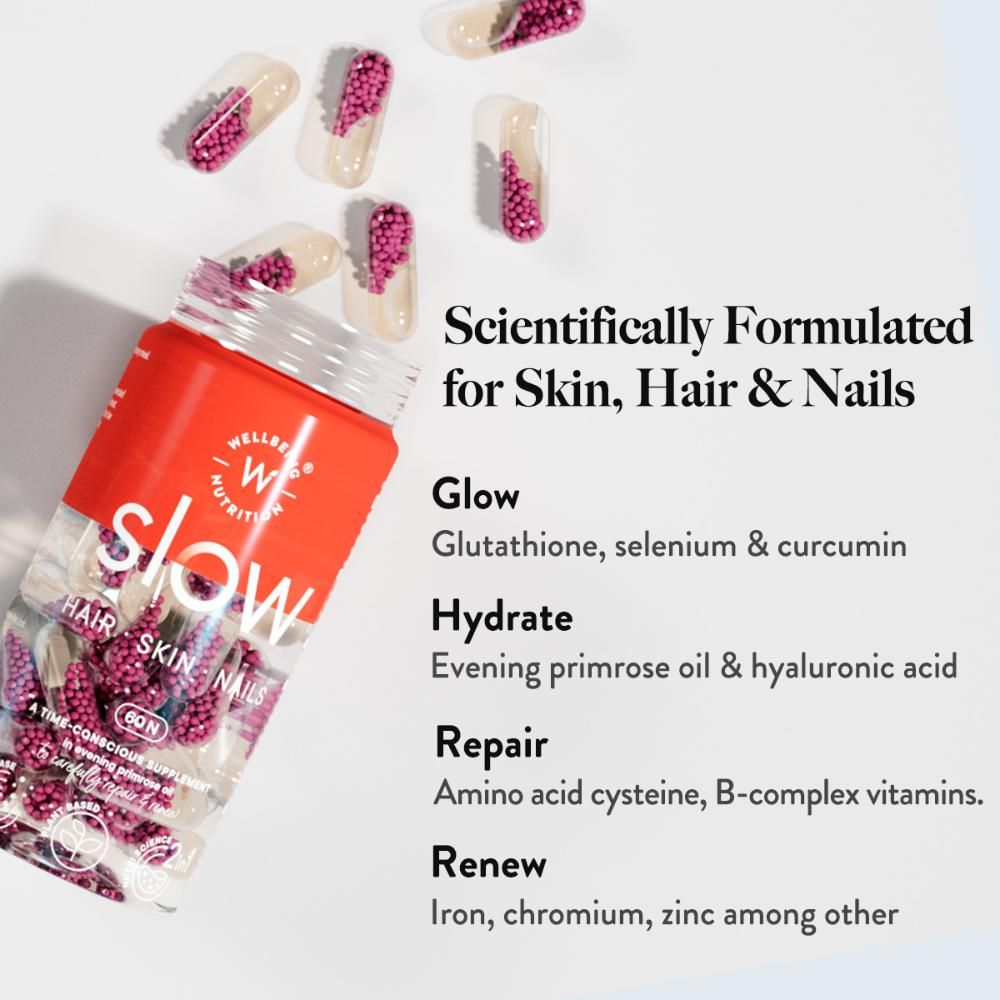 Wellbeing Nutrition Slow Hair, Skin & Nails | Collagen, Glutathione(60  Capsules)