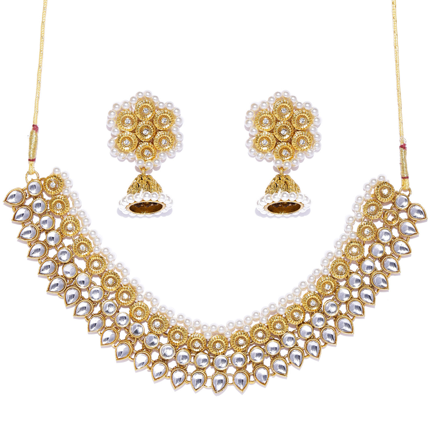 18K Gold Plated Traditional Kundan & Pearl Studded Choker Necklace Set For Women/Girls main image 0
