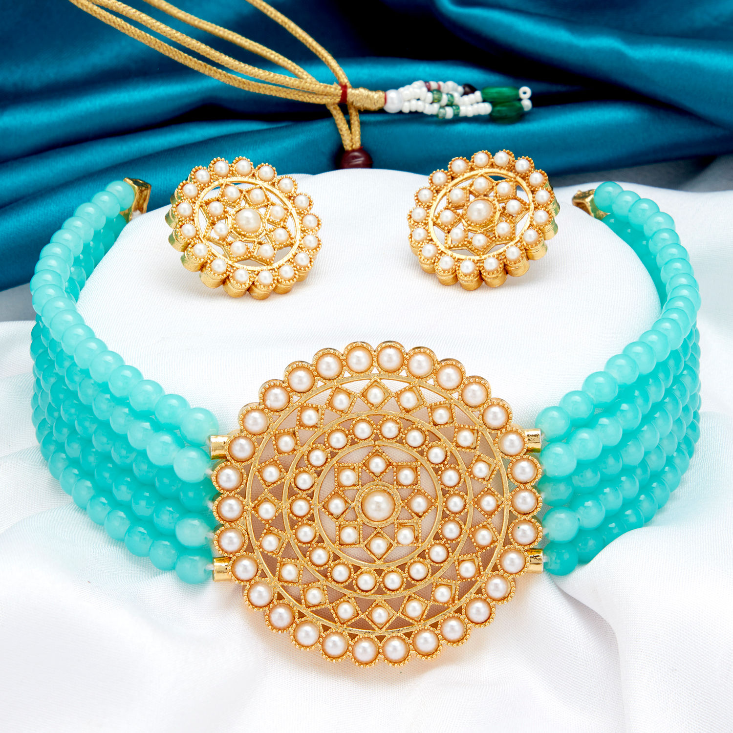 Sukkhi Dazzling Gold Plated Blue Pearl 