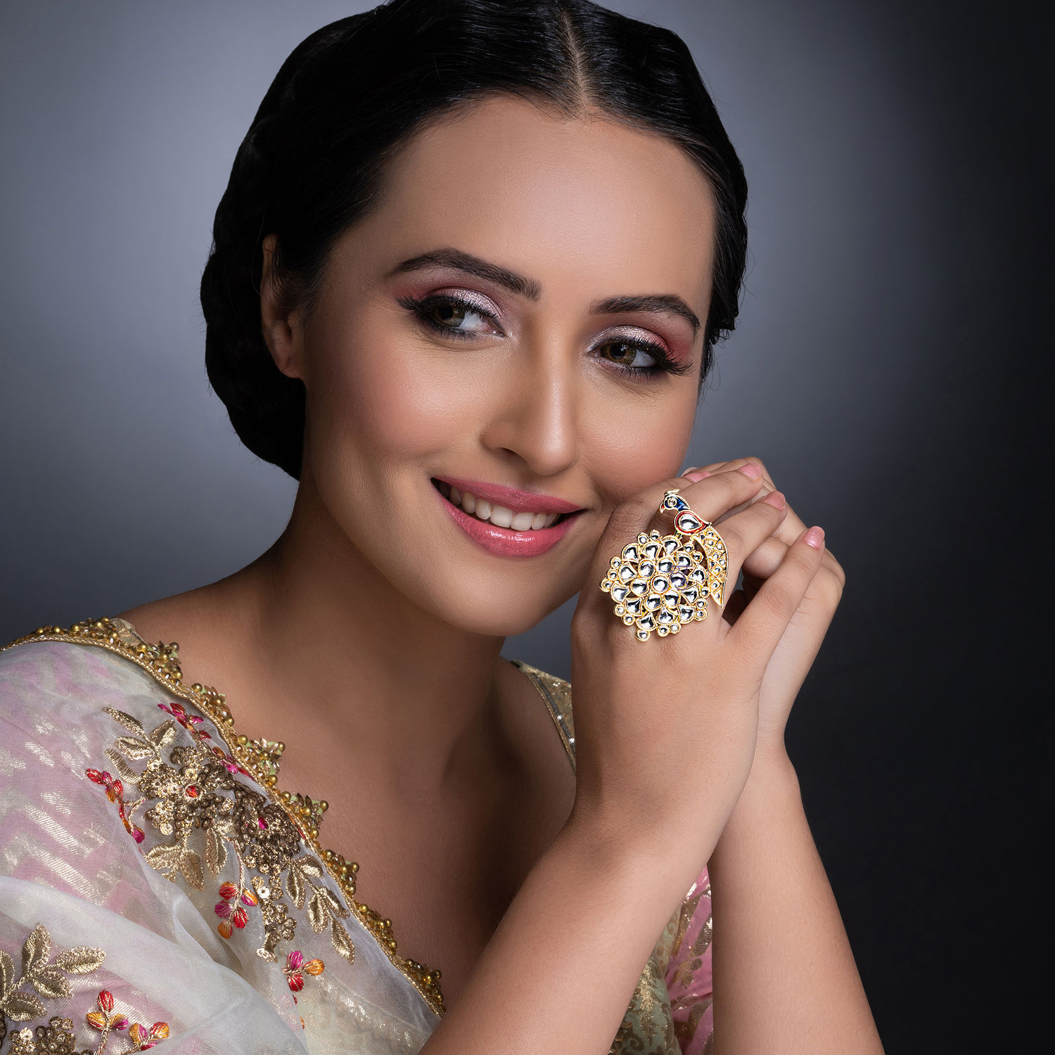 18K Gold Plated Traditional Floral Kundan Studded Blue Meenakari Jhumka Earrings For Women