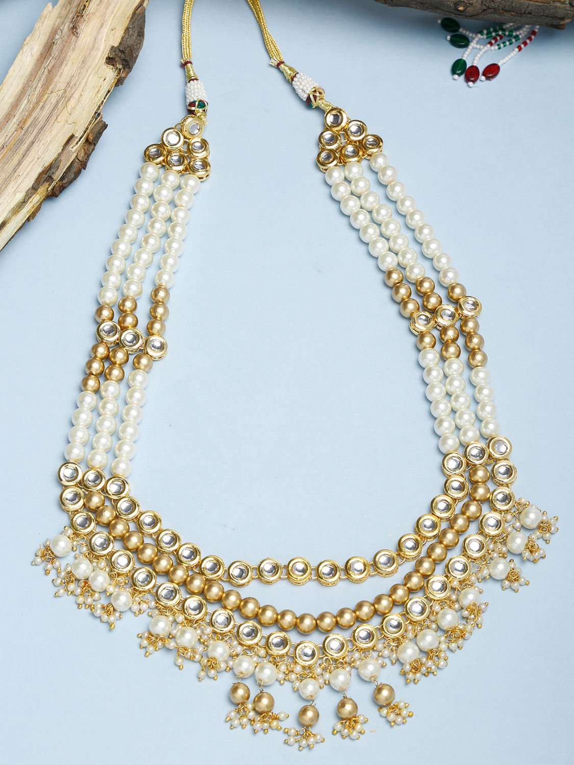 White and Gold, Handcrafted Kundan Necklace - Ruby Raang main image 0