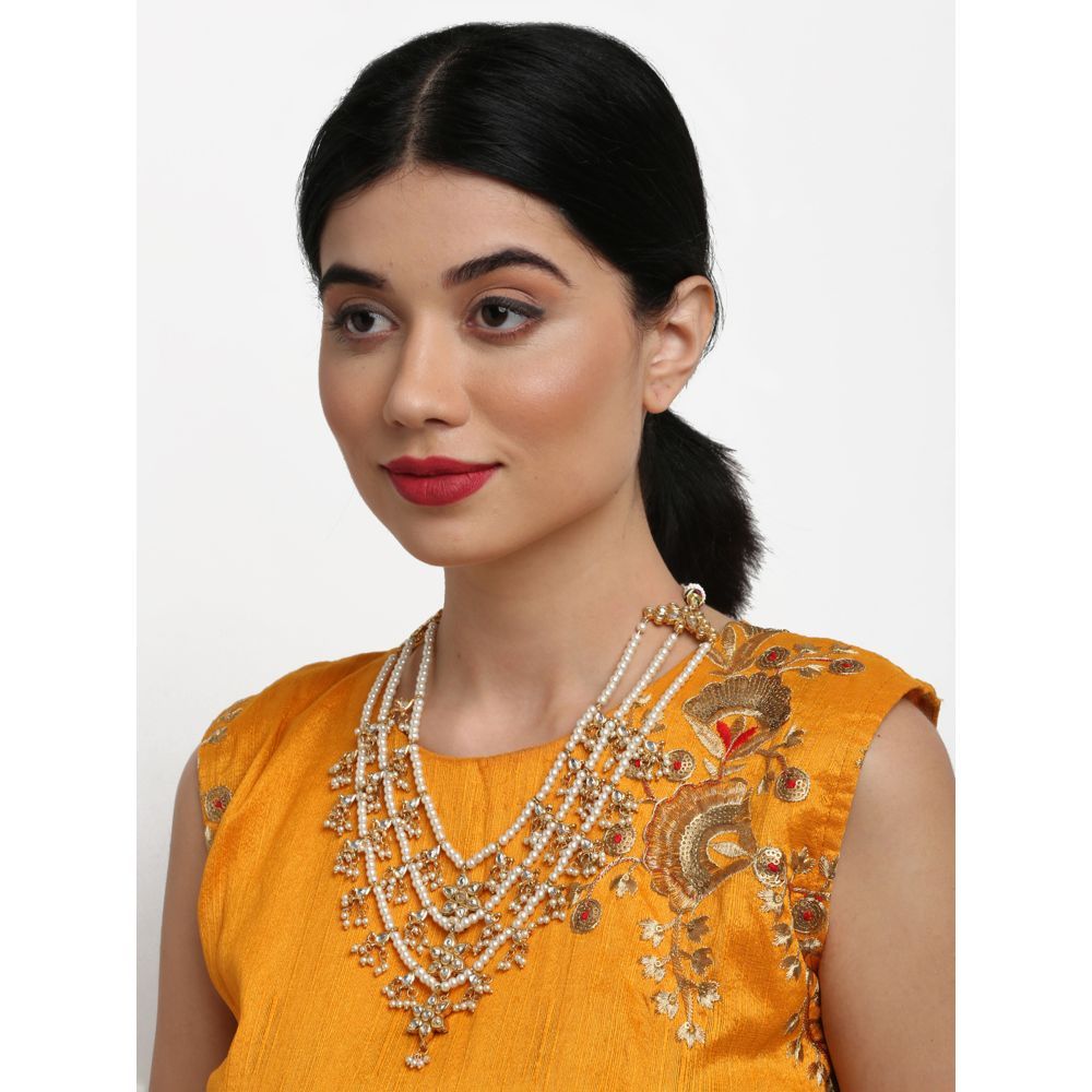 White and Gold, Handcrafted Kundan Necklace - Ruby Raang main image 1