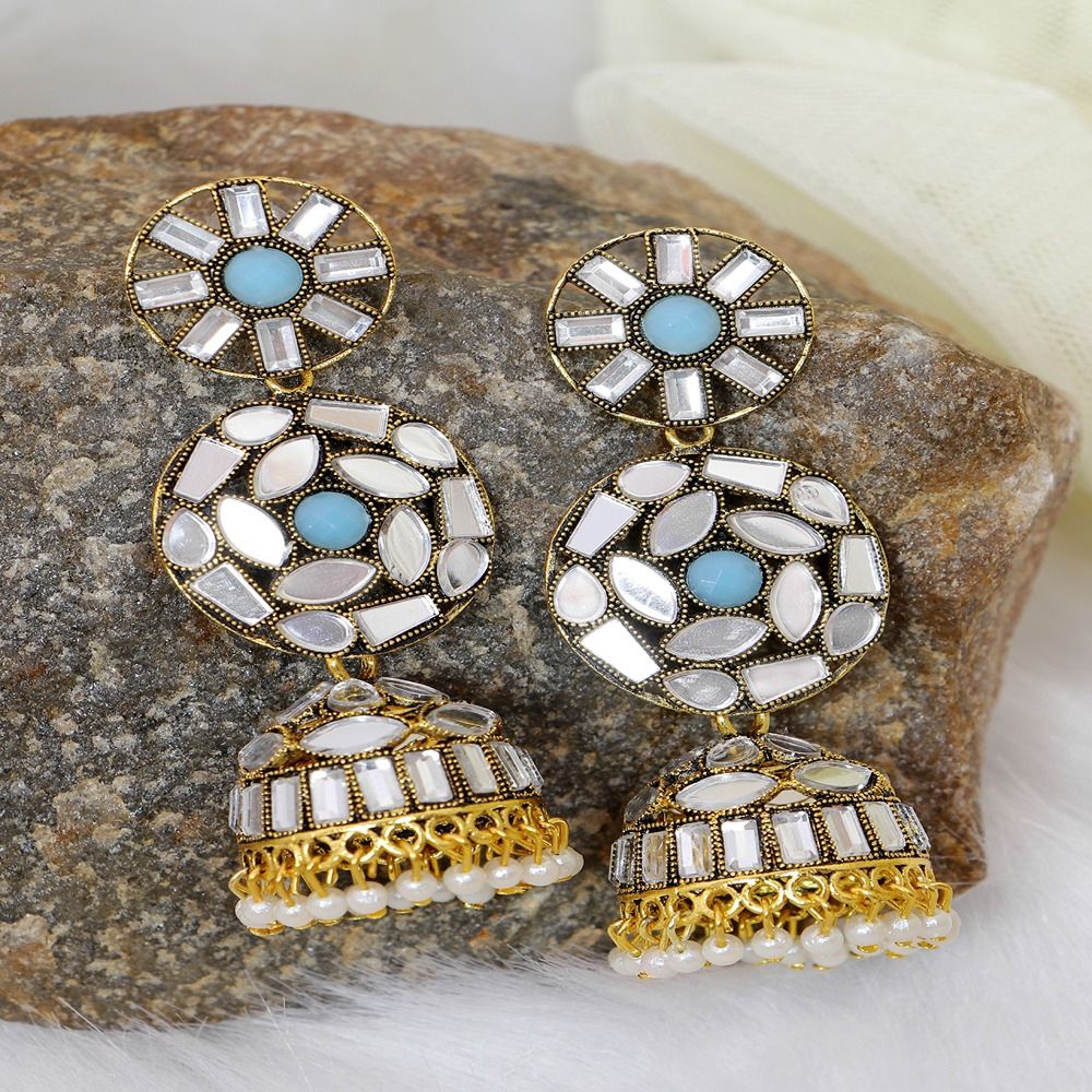Mirror work jhumka earrings clearance