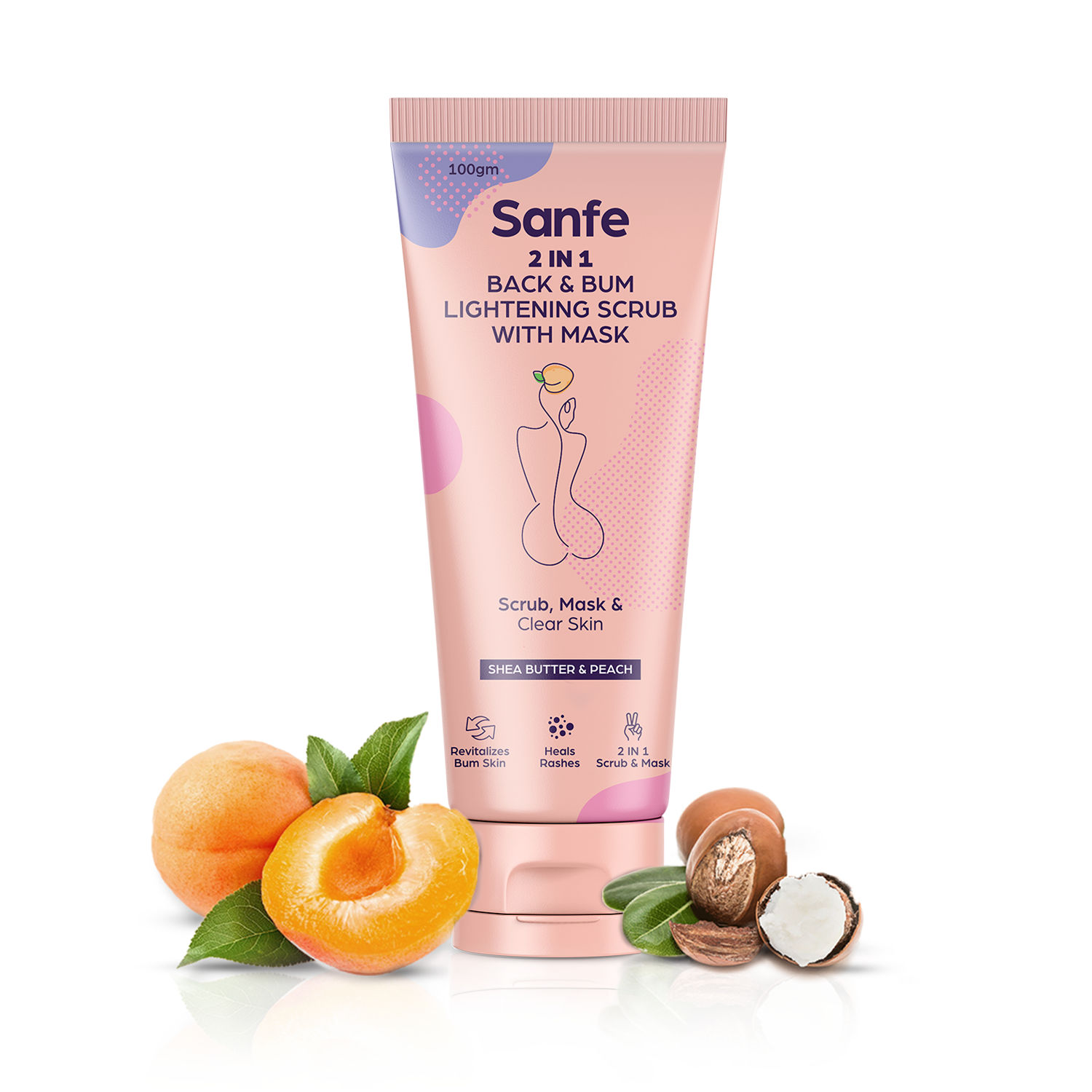 Sanfe 2 in 1 Back and Bum Lightening Scrub With Mask, Exfoliating Back
