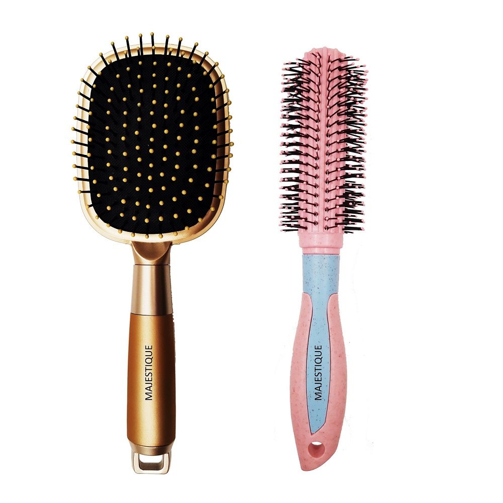 Majestique Detangling Paddle Brush With Round Blow Dry Brush Set Of 2