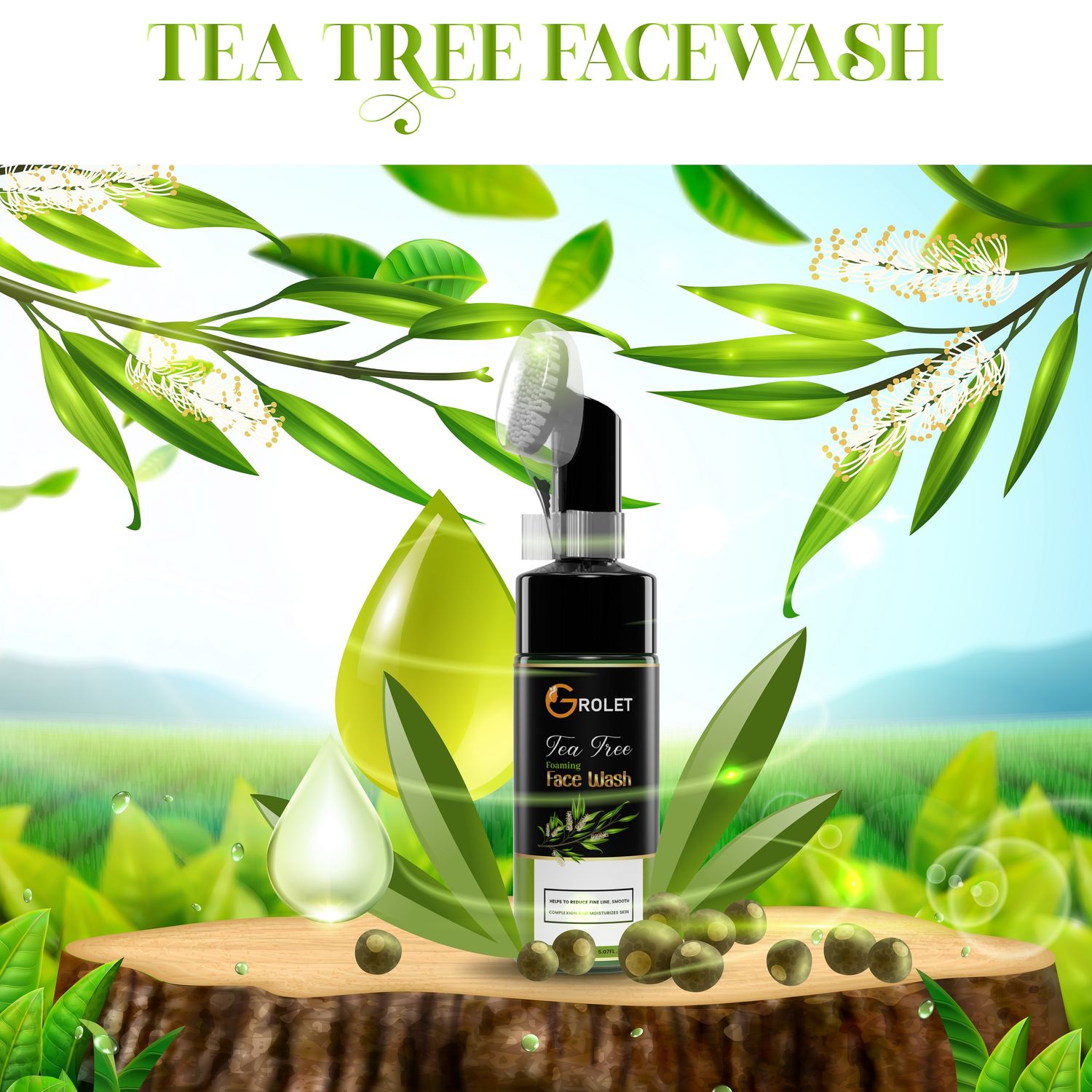 Grolet Tea Tree Neem Foaming Face Wash for Acne & Pimples (150 ml)