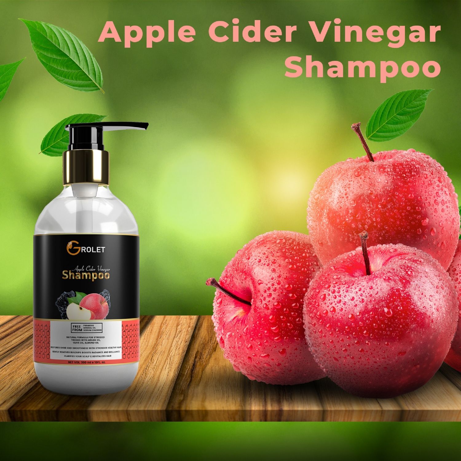 Grolet Apple Cider Vinegar Shampoo with Honey For Gently Cleansing Shiny Hair (300 ml)