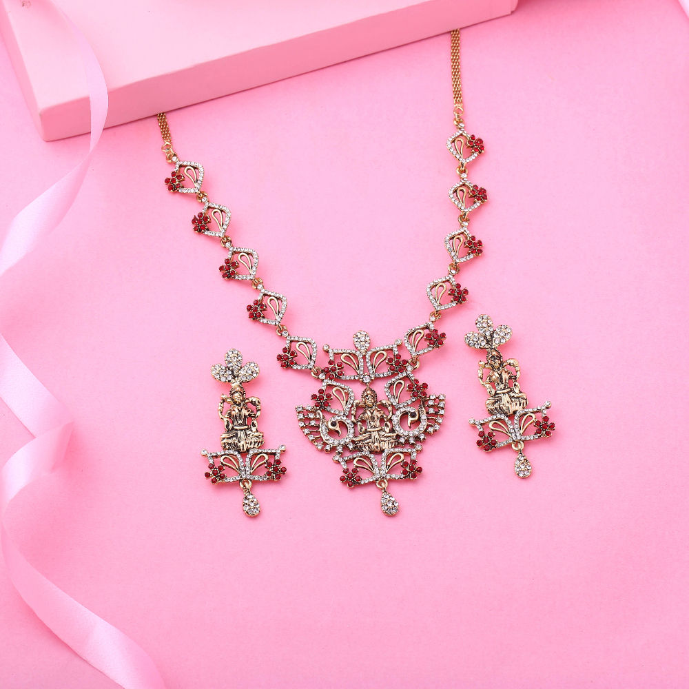 Estele Gold Plated Antique Shimmering Laxmi Drop Jewellery Necklace Set ...