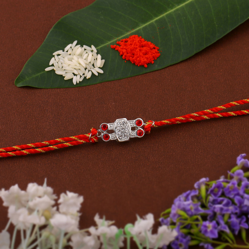 Estele Rhodium Plated Modern Art Rakhi with Austrian Crystals and ...