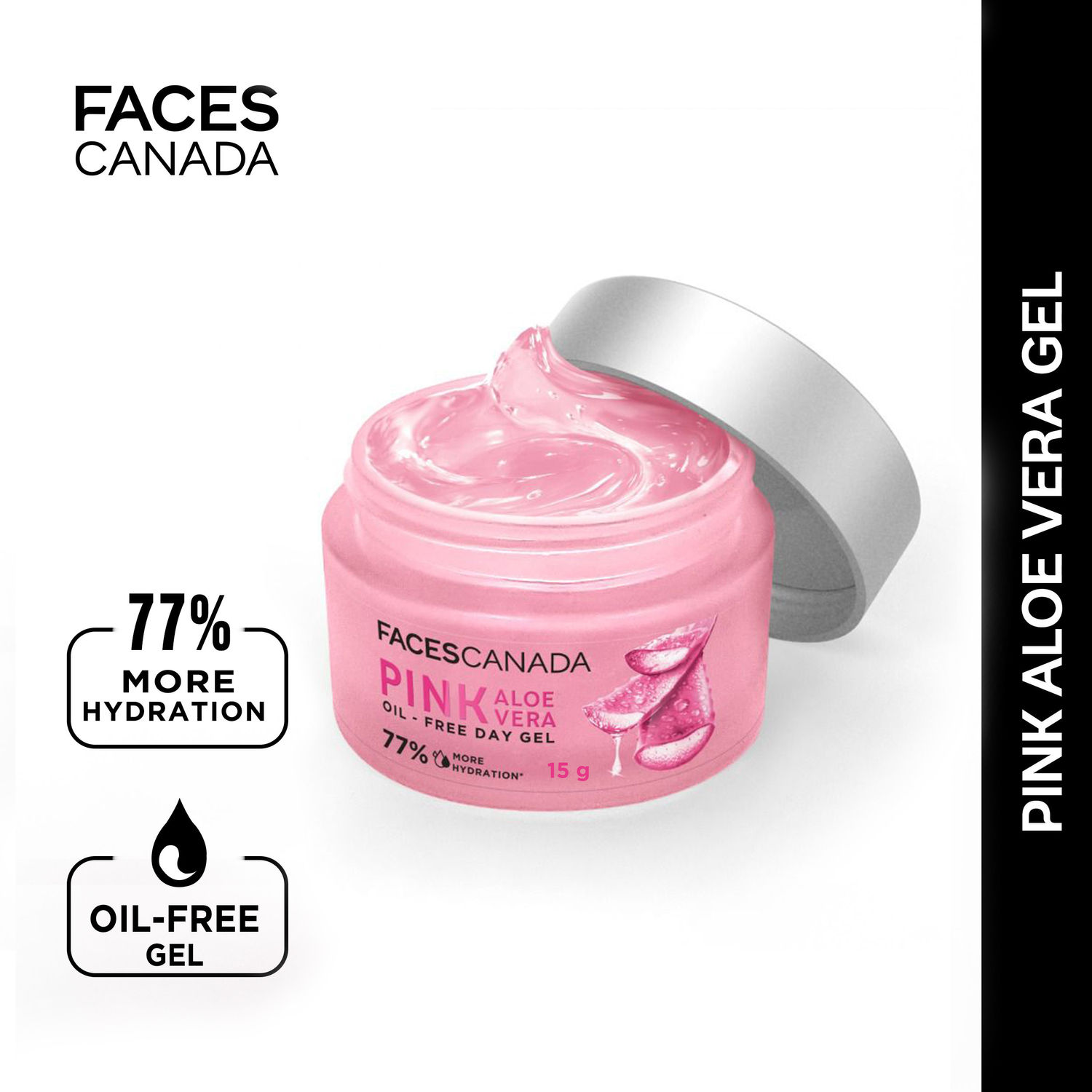 Faces canada Pink Aloe Vera Oil-Free Day Gel | 1.5% Hyaluronic Acid | Intense Hydration 15g