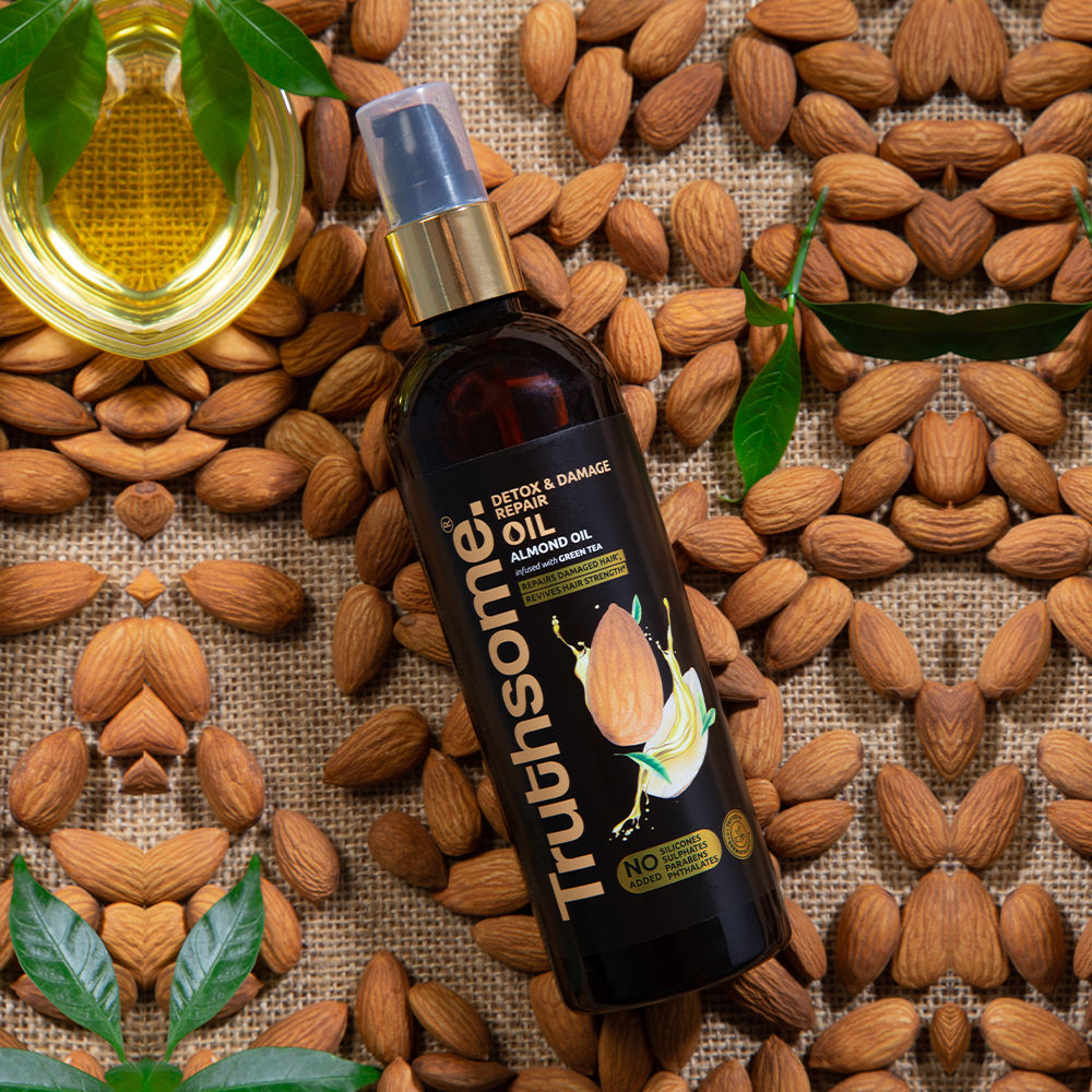 Truthsome Detox & Damage Repair Hair Oil with Almond Oil & Infused Green Tea Rebuilds Damaged