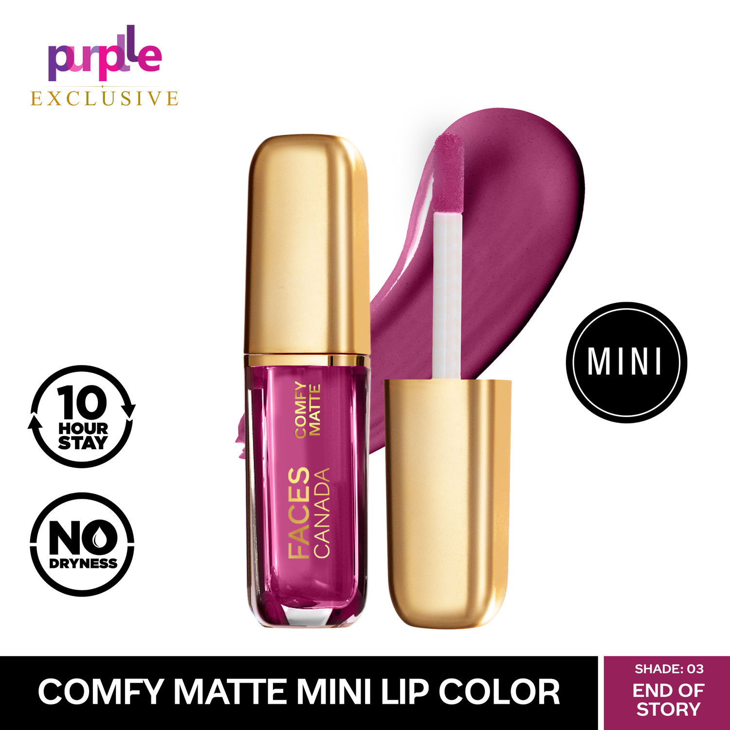 Faces Canada Comfy Matte Mini Lip Color | Comfortable 10 Hours Longstay | Matte Finish | With Natural Oils | End Of Story 03 (1.2 ml) - Exclusively Only On Purplle
