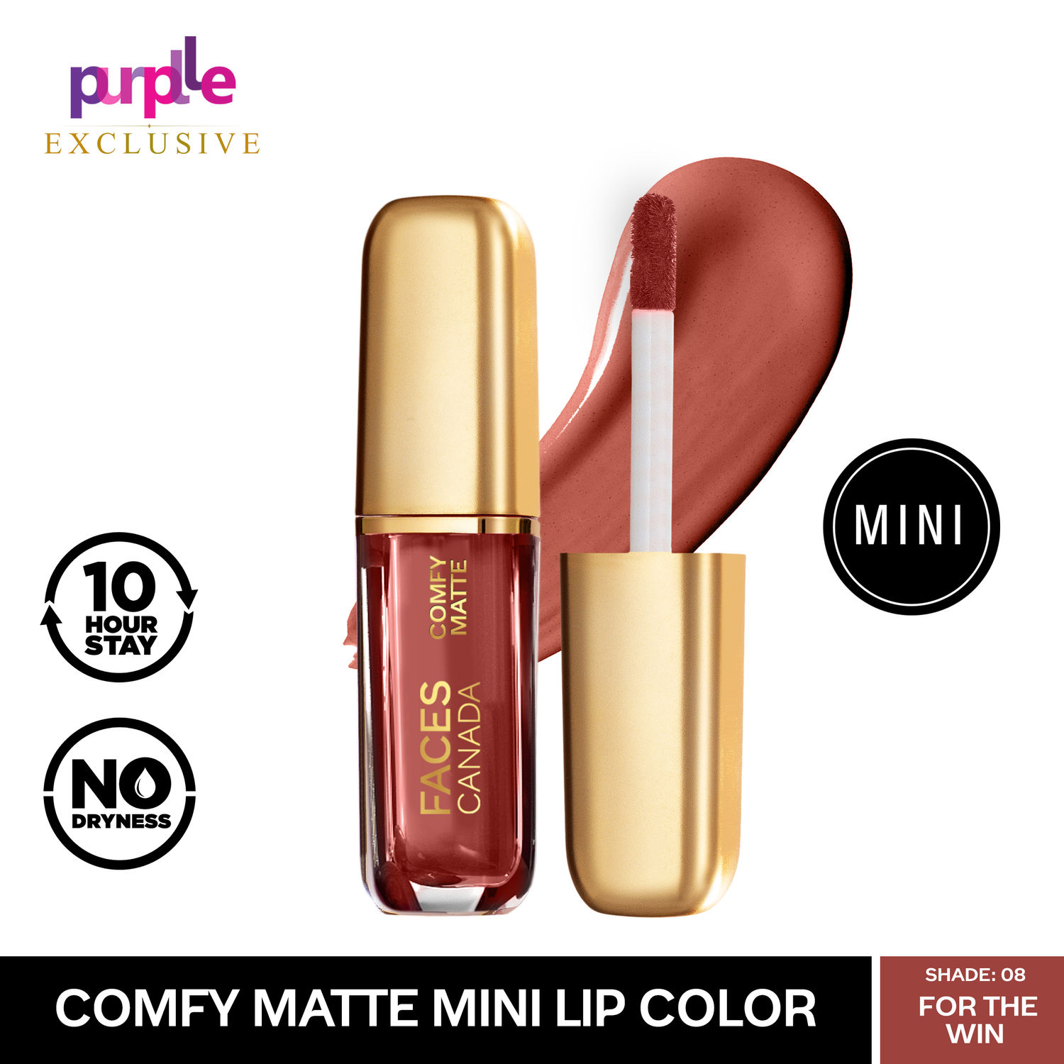 Faces Canada Comfy Matte Mini Lip Color | Comfortable 10 Hours Longstay | Matte Finish | With Natural Oils | For The Win 08 (1.2 ml) - Exclusively Only On Purplle