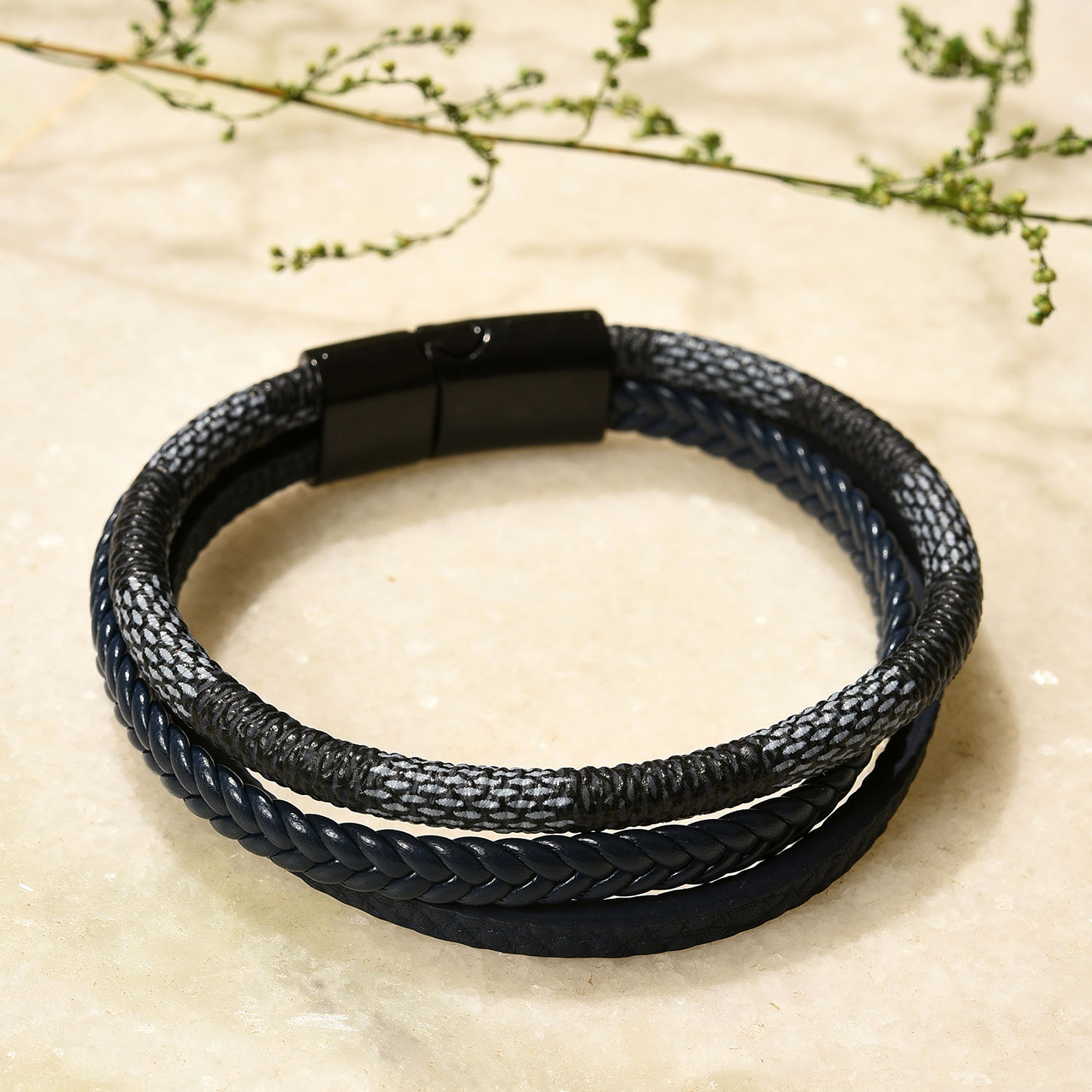 Buy SOHI Blue Leather Wraparound Bracelet Online