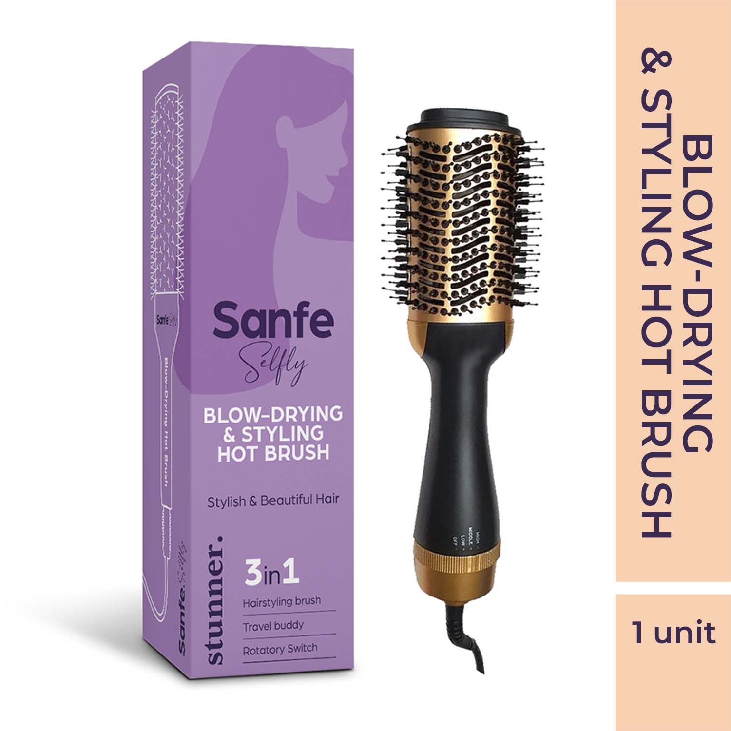 Sanfe Selfy BlowDrying & Styling Hot Brush with 3in1 Functions to
