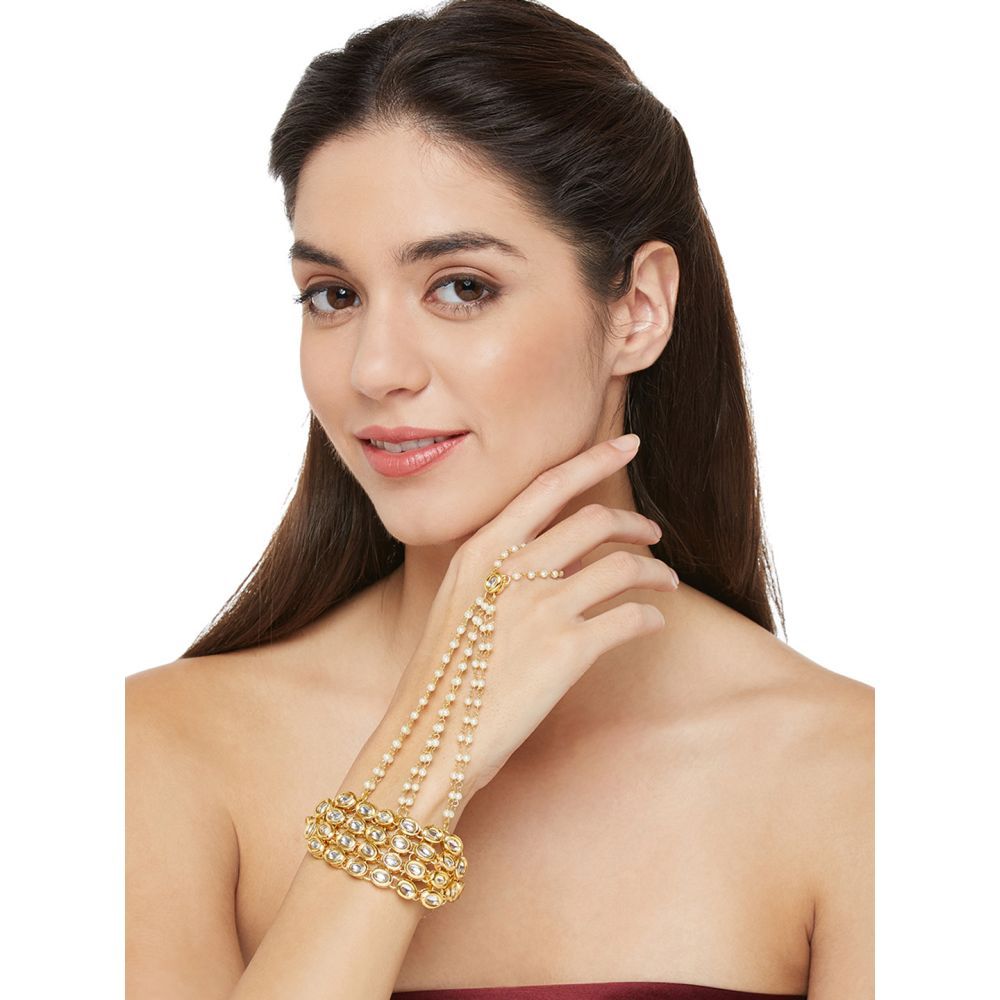 Bamboo Tree Jewels Pearl Kundan Bracelet Gold Color