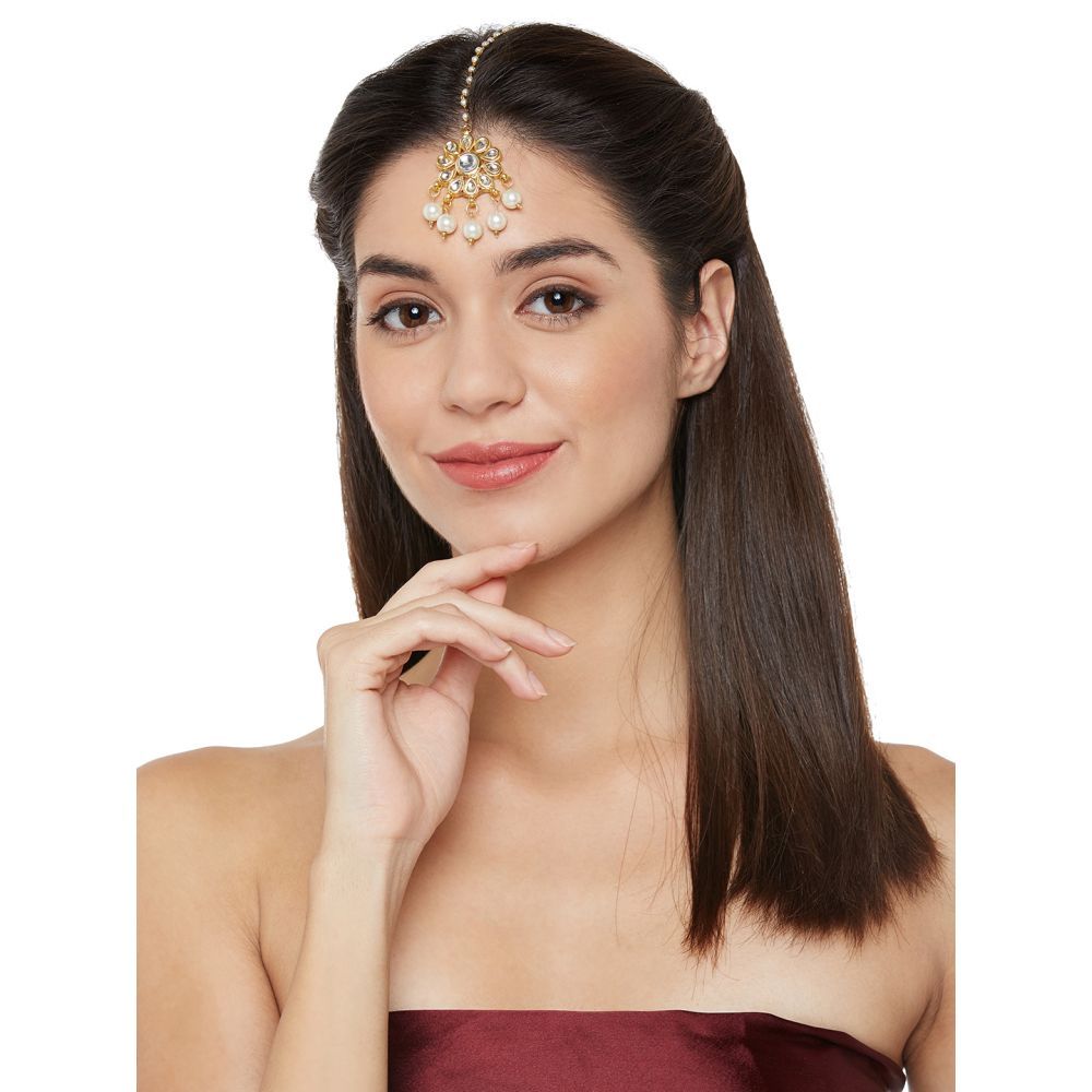 Bamboo Tree Jewels Kundan Maang Tika Gold Color