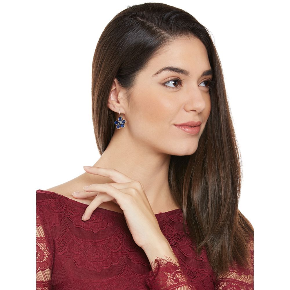 Bamboo Tree Jewels Blue Stone Floral Drop Silver Earrings