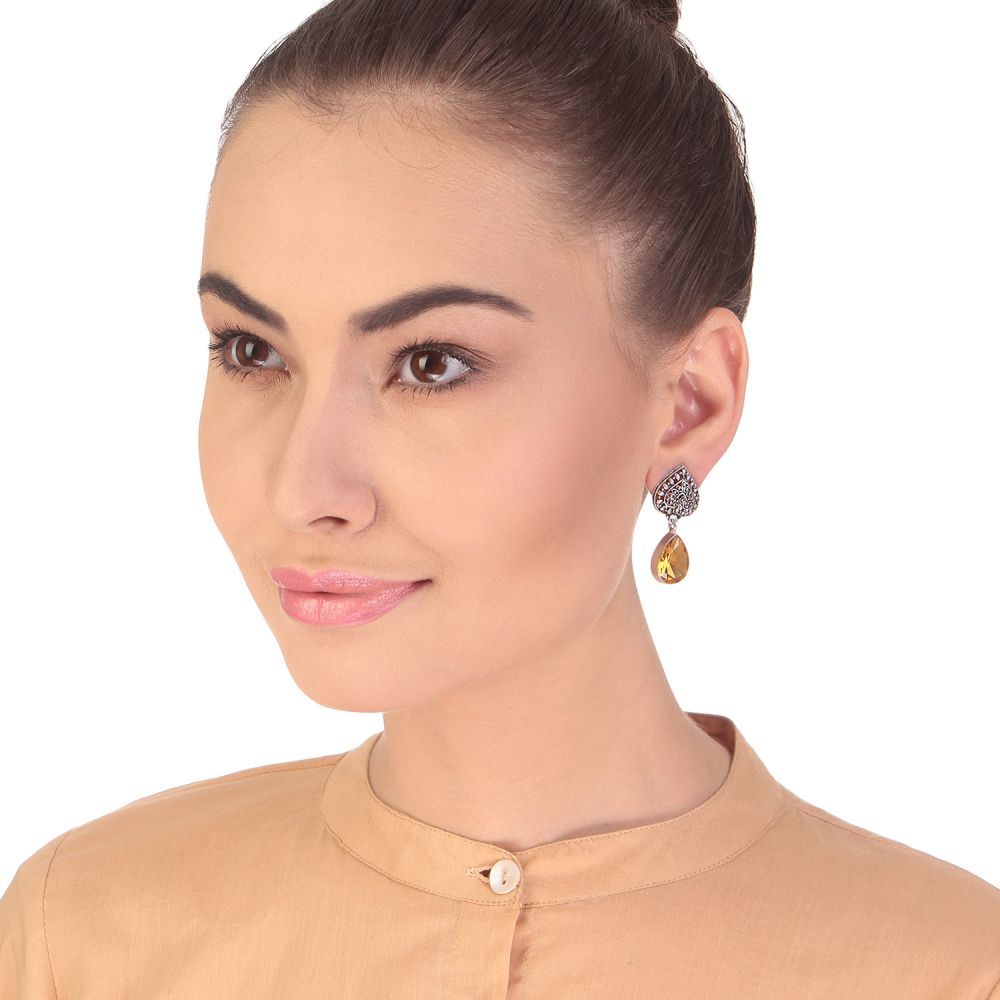 Bamboo Tree Jewels Yellow Shaped Drop Silver Earrings