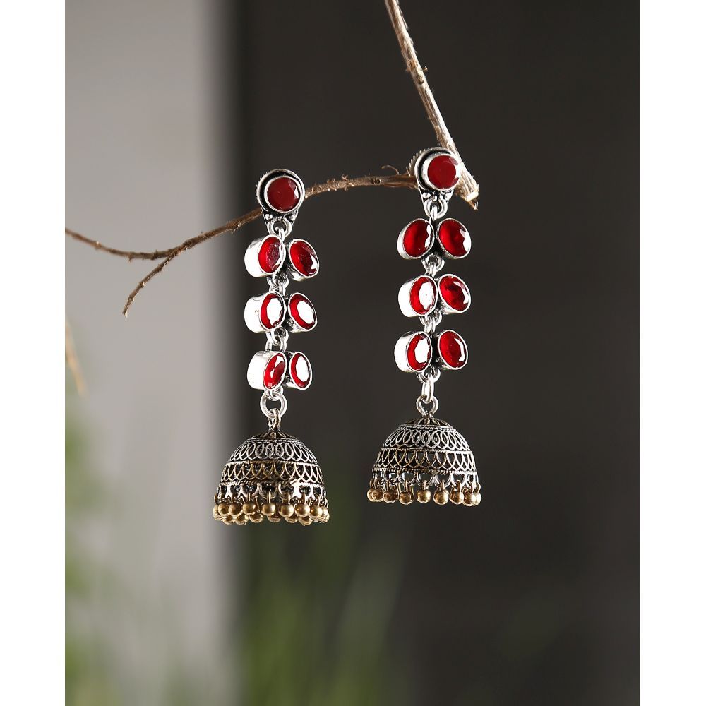 Bamboo Tree Jewels Red Stone Dome Shaped Handcrafted Gold & Silver