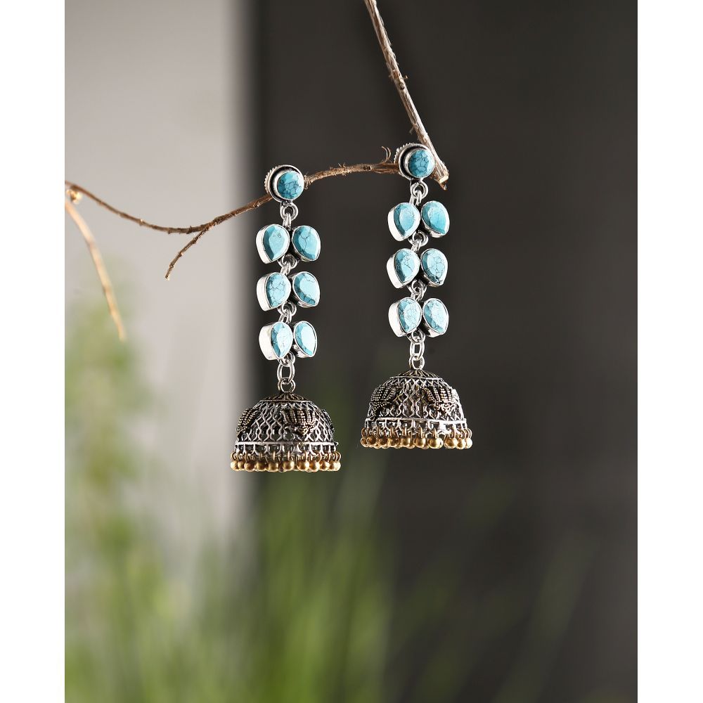 Bamboo Tree Jewels Turquoise Stone Dome Shaped Handcrafted Gold