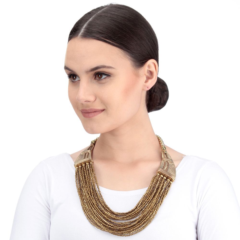 Bamboo Tree Jewels Golden Color Beads Long Necklace