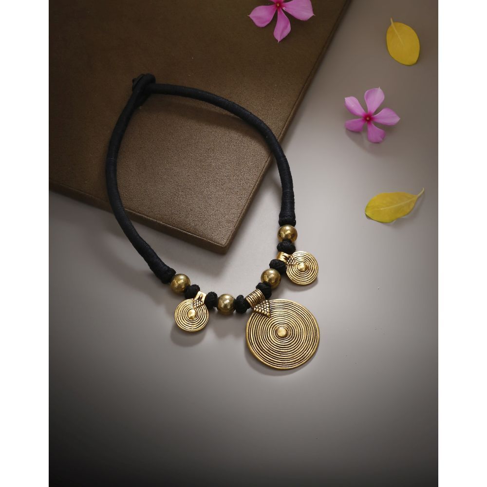 Bamboo Tree Jewels Golden & Black Color Thread Necklace