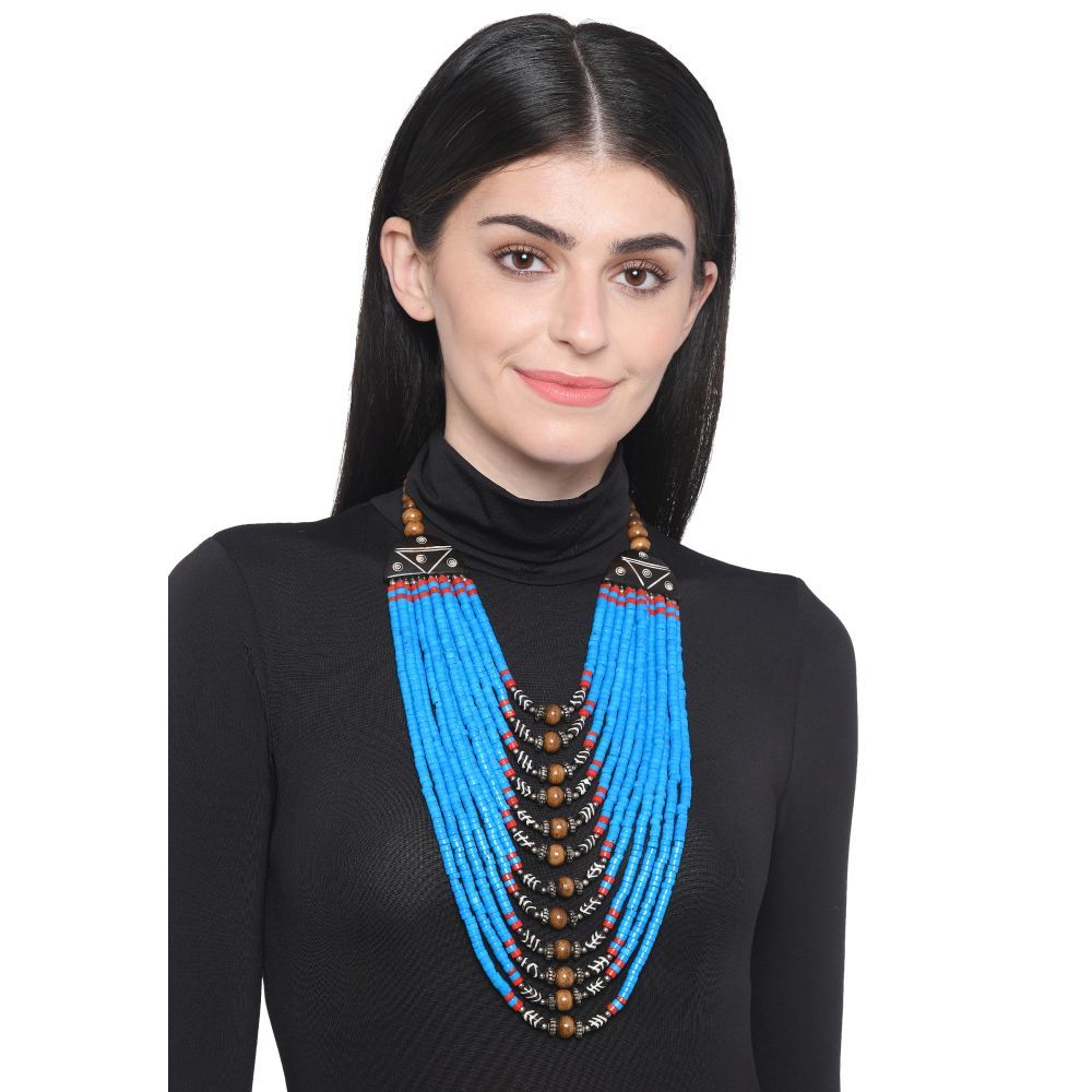 Bamboo Tree Jewels Multi Color Raisin And Wood Beaded Long Necklace