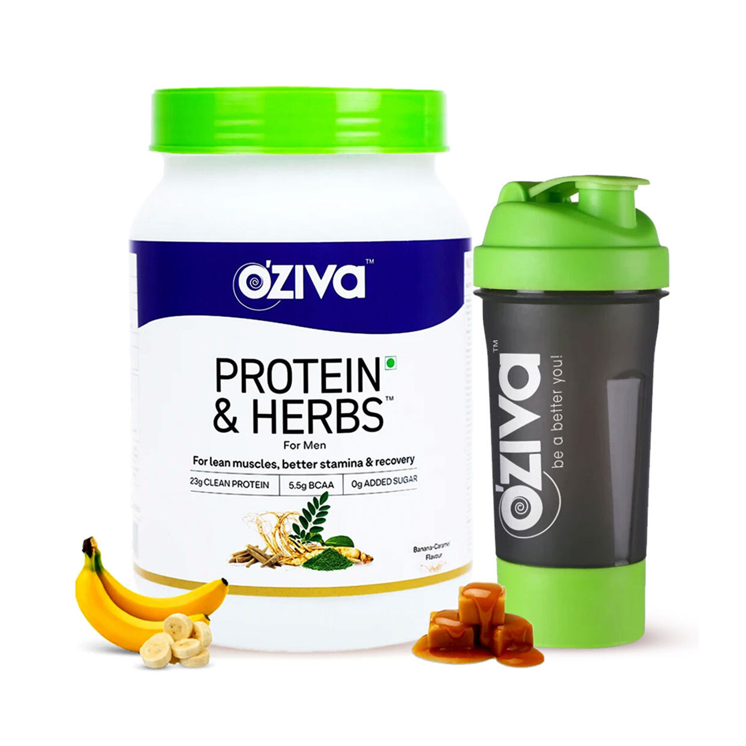 OZiva Protein & Herbs for Men, With Musli, Moringa For Lean Muscle, 1