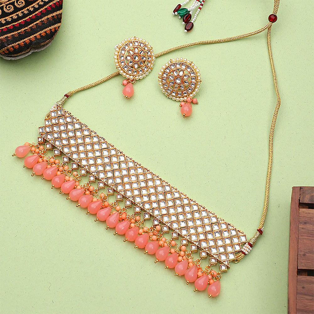 Choko Kundan Pearl Haathphool for Girls & Kids - Green Stone Charm in Gold Tone