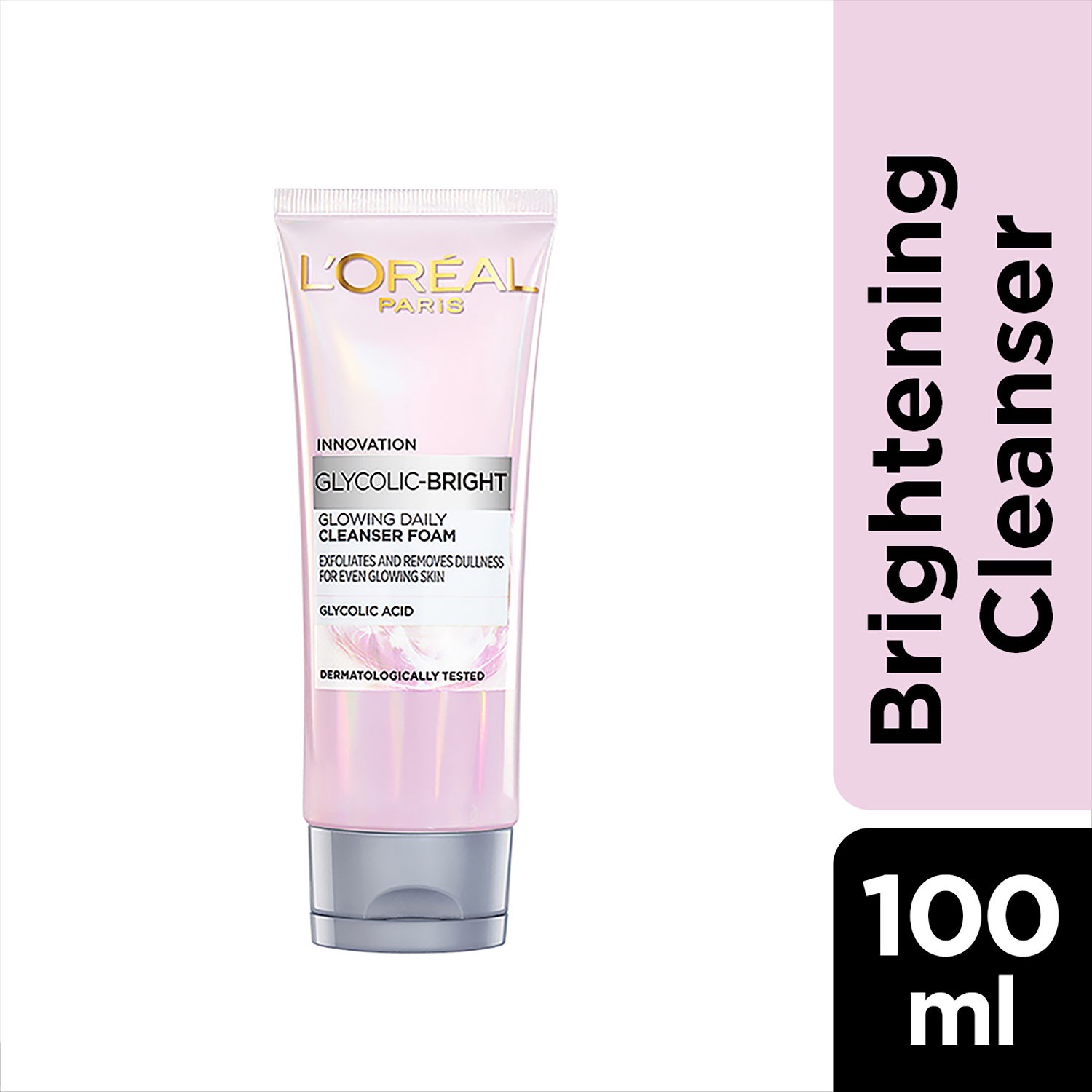 L'Oreal Paris Glycolic Bright Daily Foaming Face Cleanser, 100ml Glycolic Acid Face Wash for