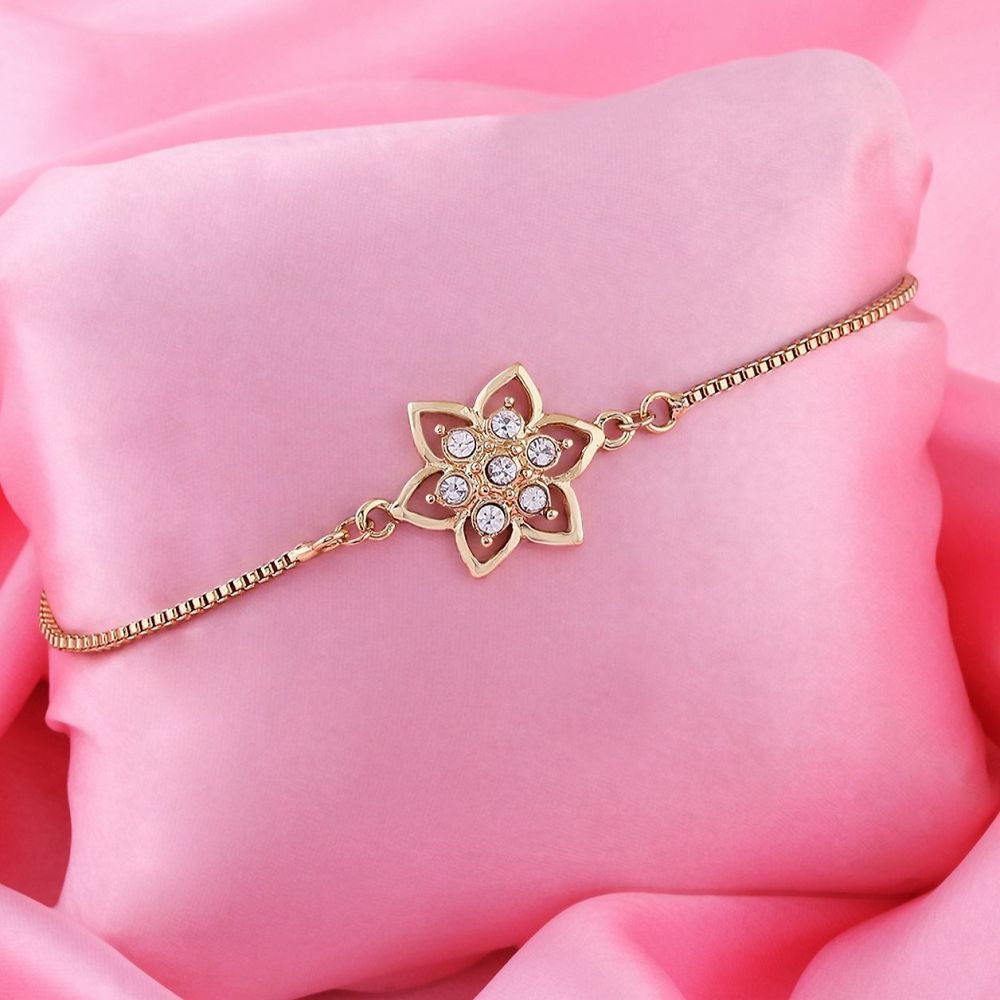 Estele Gold Plated Flower Shape With Crystals Bracelet For Women