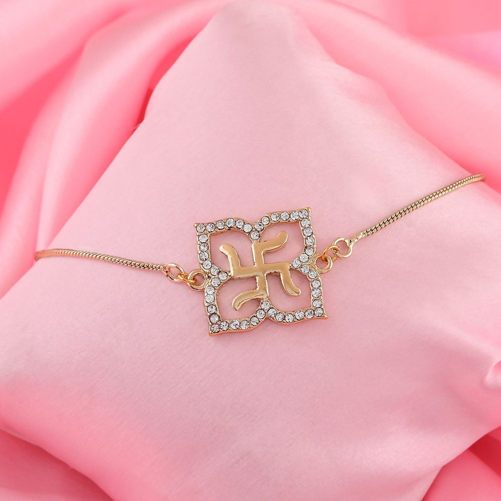 Estele Gold Plated Holy Swastika Bracelet With Austrian Crystals For ...
