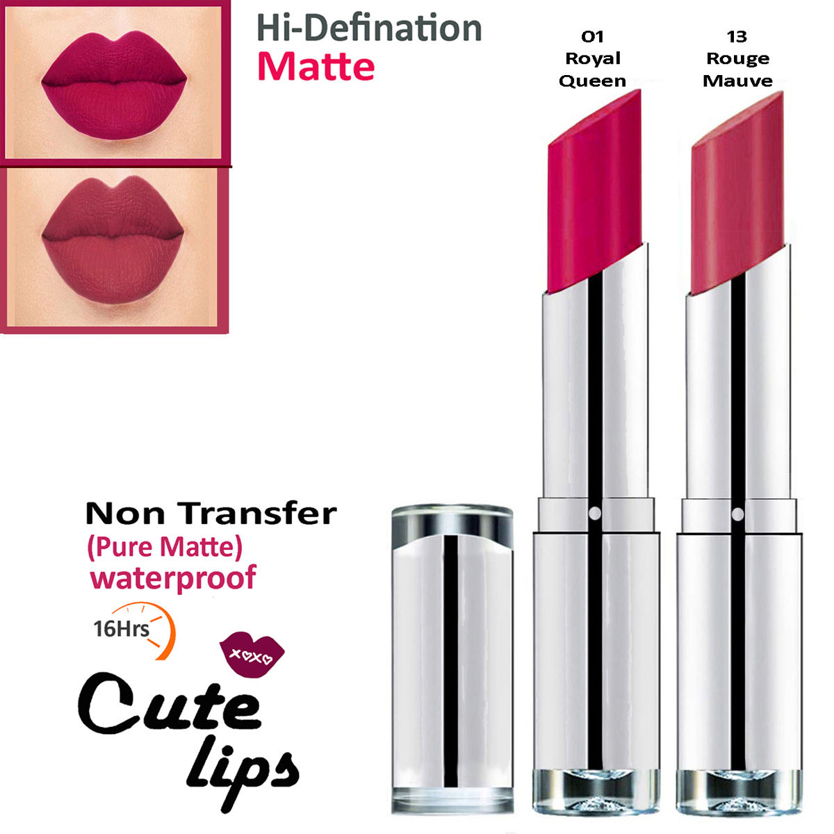 bq BLAQUE Cute Lips Non Transfer Matte Lipstick 2.4 gm each - 01 ...