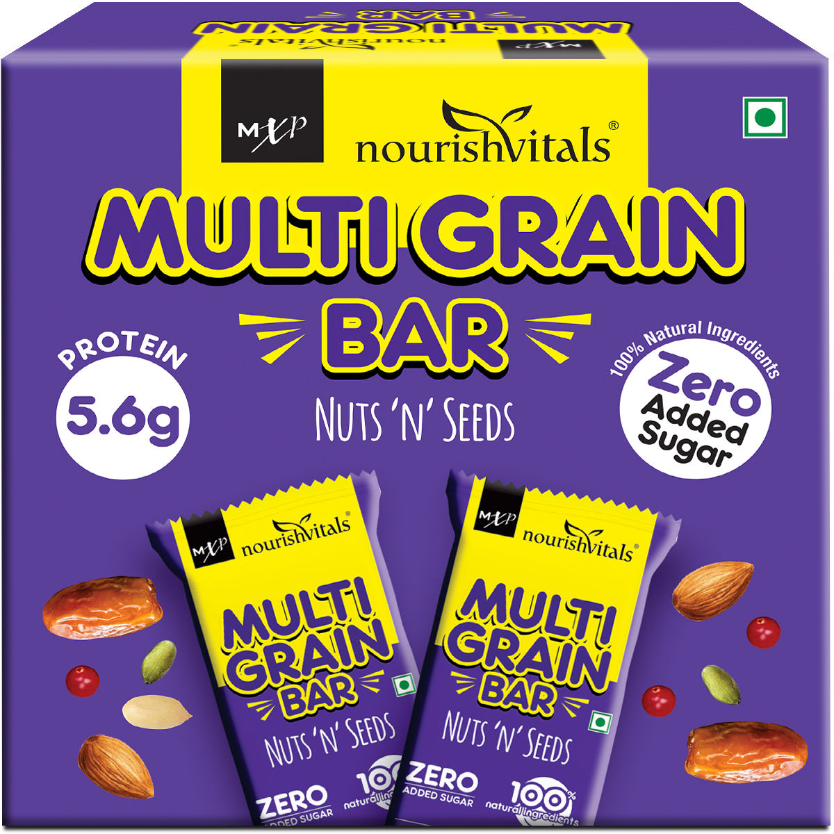 NourishVitals Multigrain Nuts N Seeds Bar, 100 Natural Plant Based Protein Snacks Bar with No