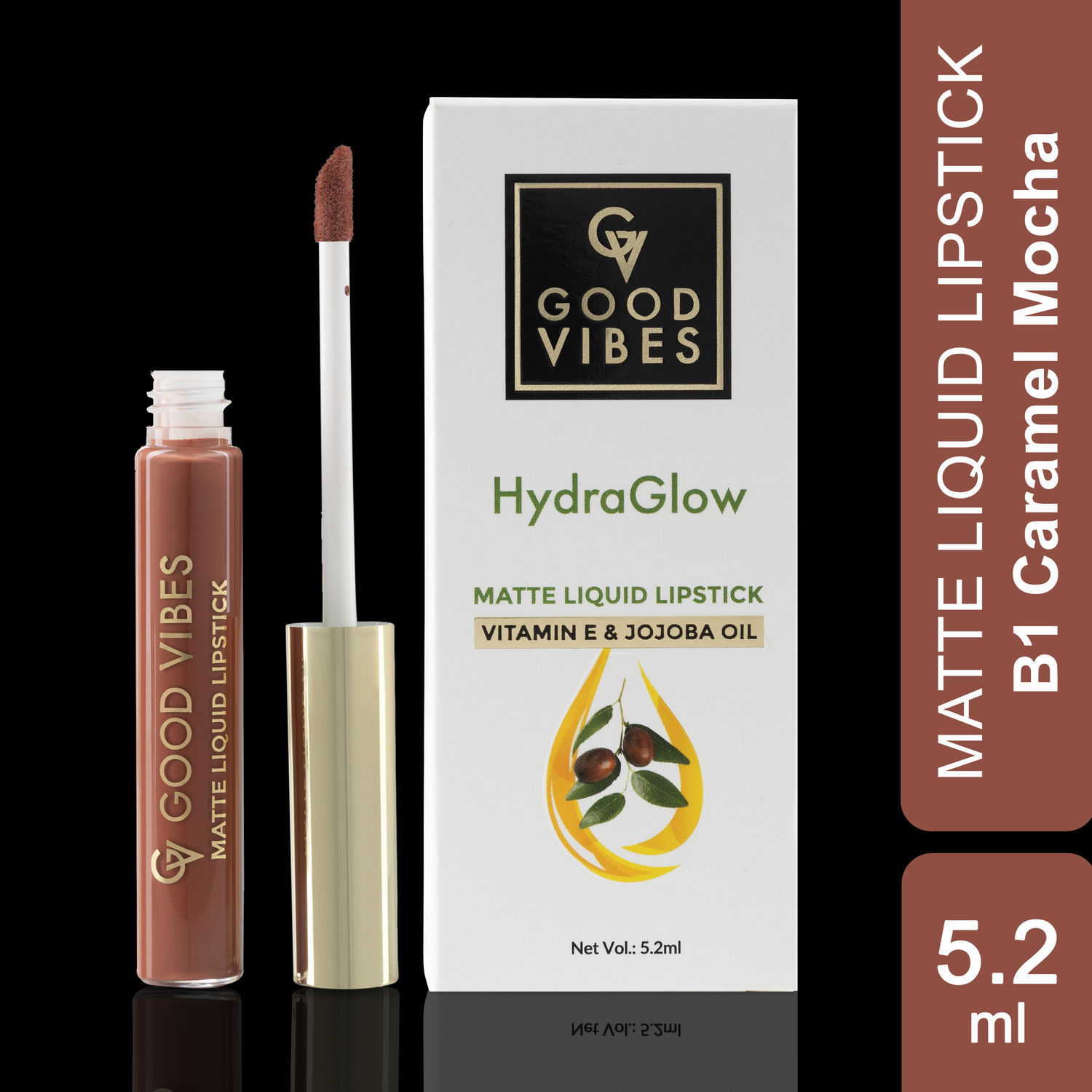 Good Vibes HydraGlow Matte Liquid Lipstick| Jojoba & Vitamin E| Caramel Mocha (B1) - (5.2ml)