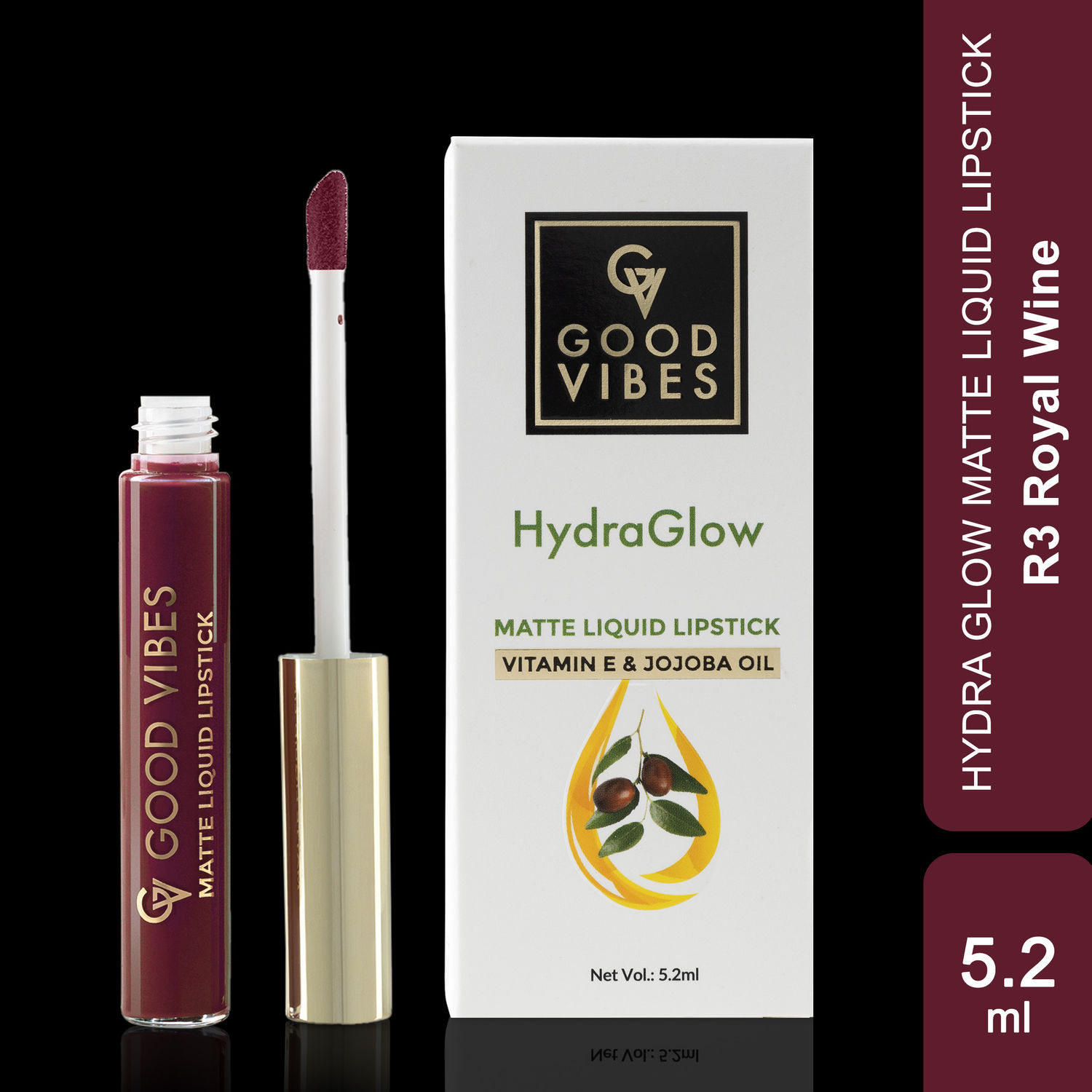 Good Vibes HydraGlow Matte Liquid Lipstick| Jojoba & Vitamin E| Royal Wine (R3) - (5.2ml)