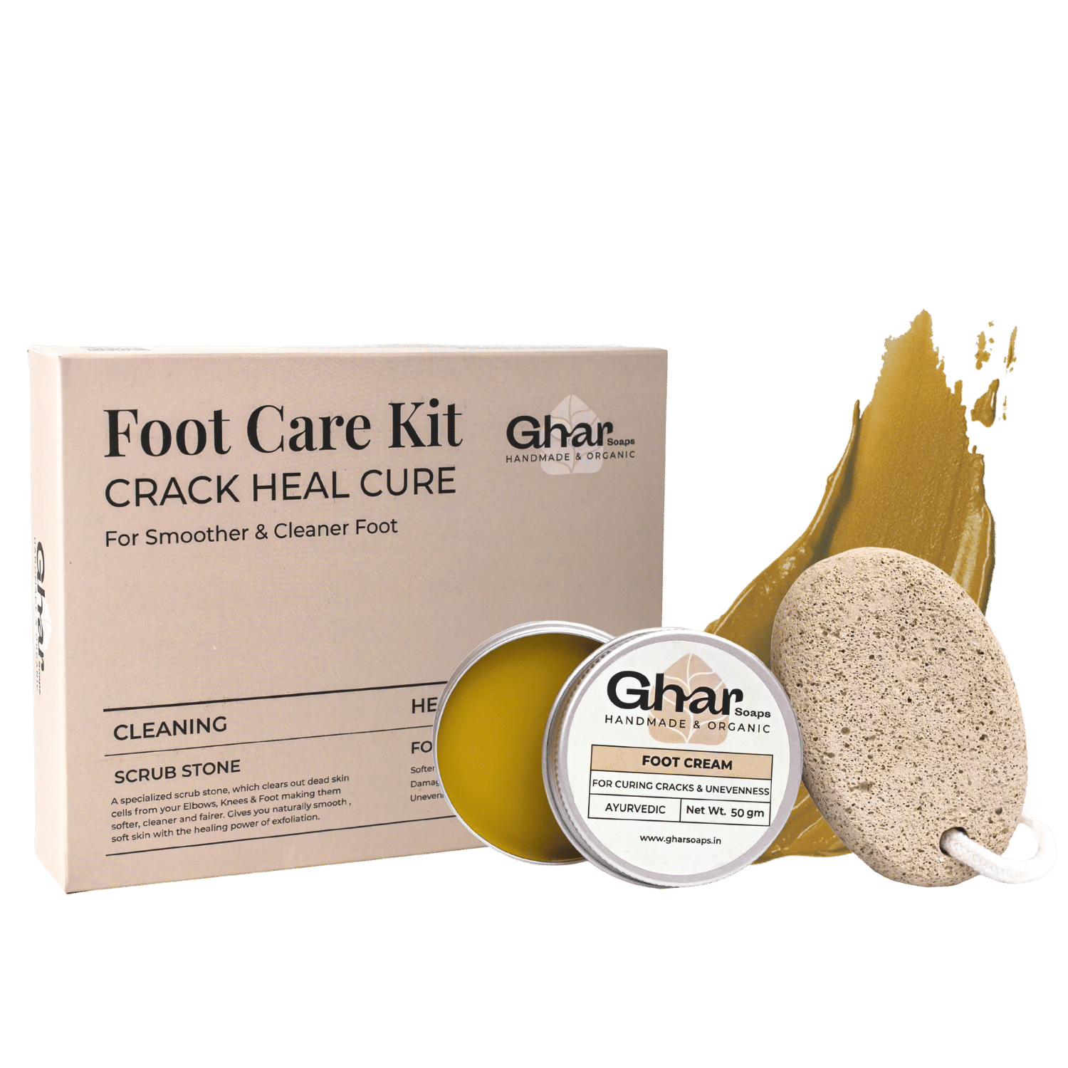 Ghar Soaps Foot Cream kit For Cracked Heels With Scrub Stone For Women