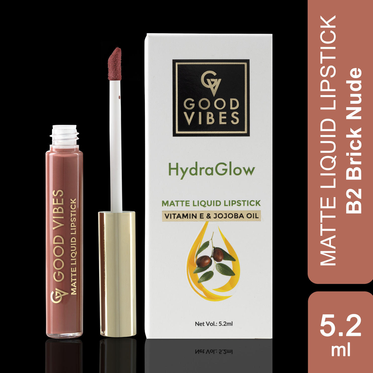 Good Vibes HydraGlow Matte Liquid Lipstick Brick Nude| Jojoba & Vitamin E| (B2) - (5.2ml)